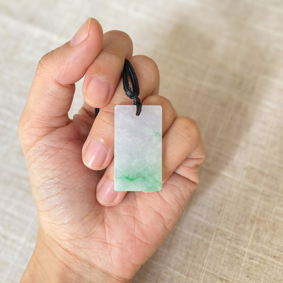Gransky Natural Men's Green Jade Rectangular Pendant Translucent Jade