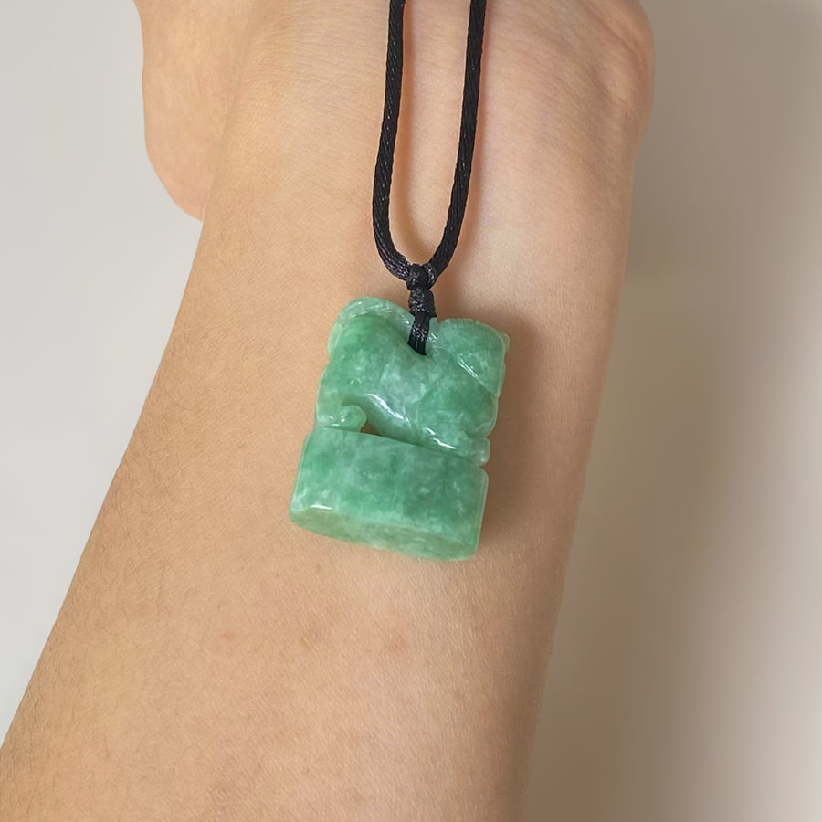 Handcrafted Chinese Green Jade Stamp with Carved Lion