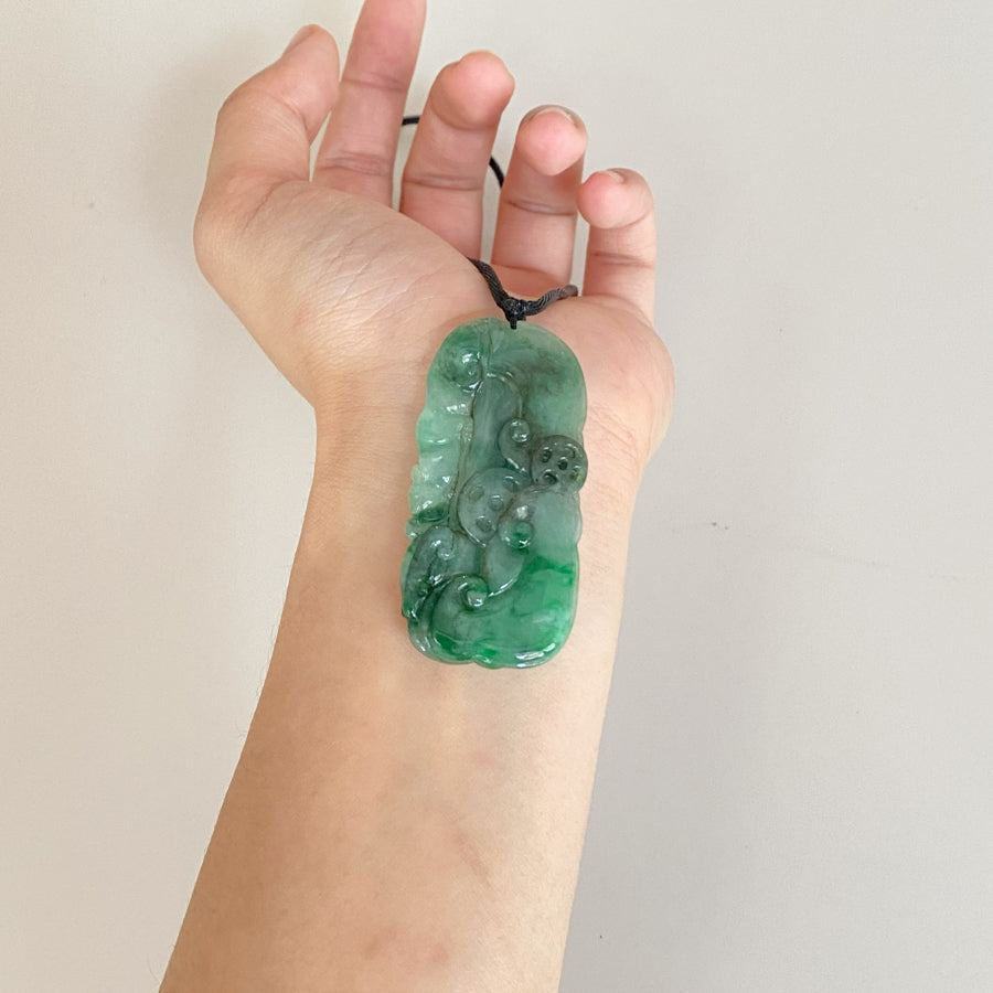 Carved Green Jade Ruyi Token Pendant