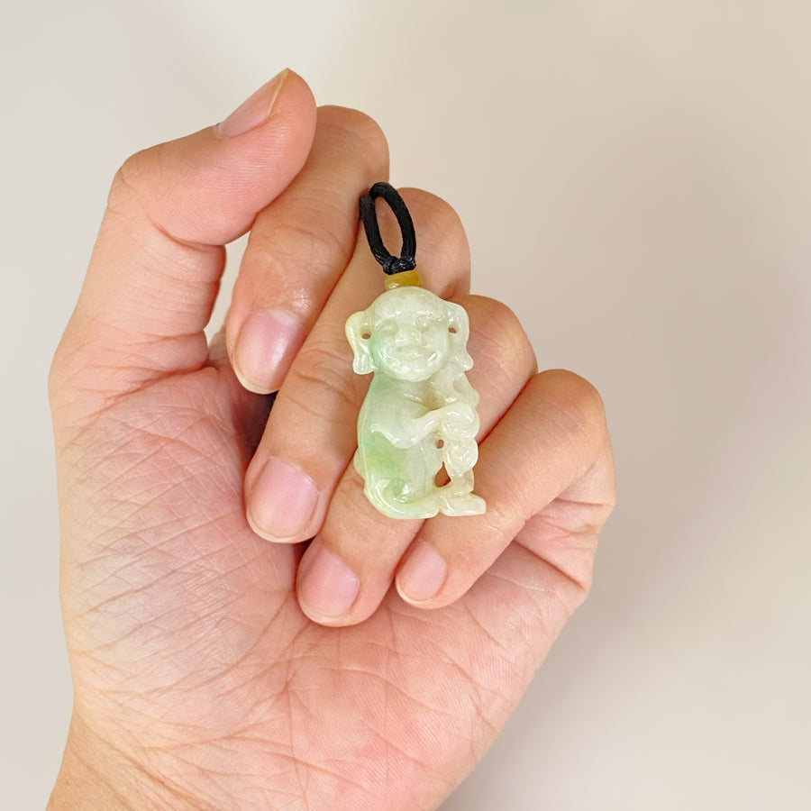 Gradient Green and Orange Jade Human-Like Standing Pig Pendant