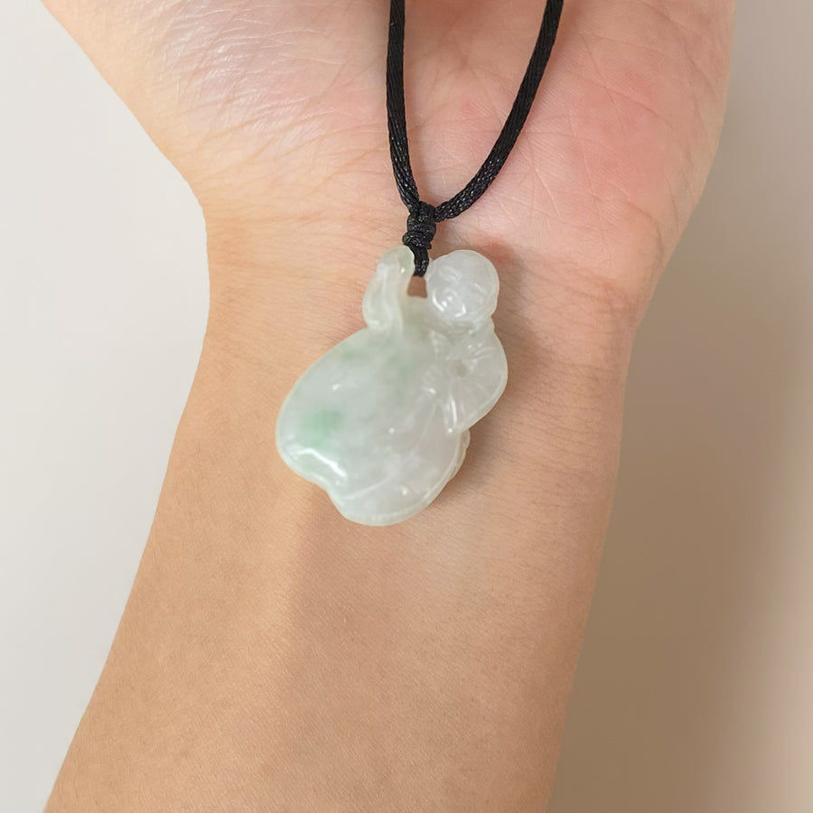 Type-A Green Jade Happy Monk Peach Pendant