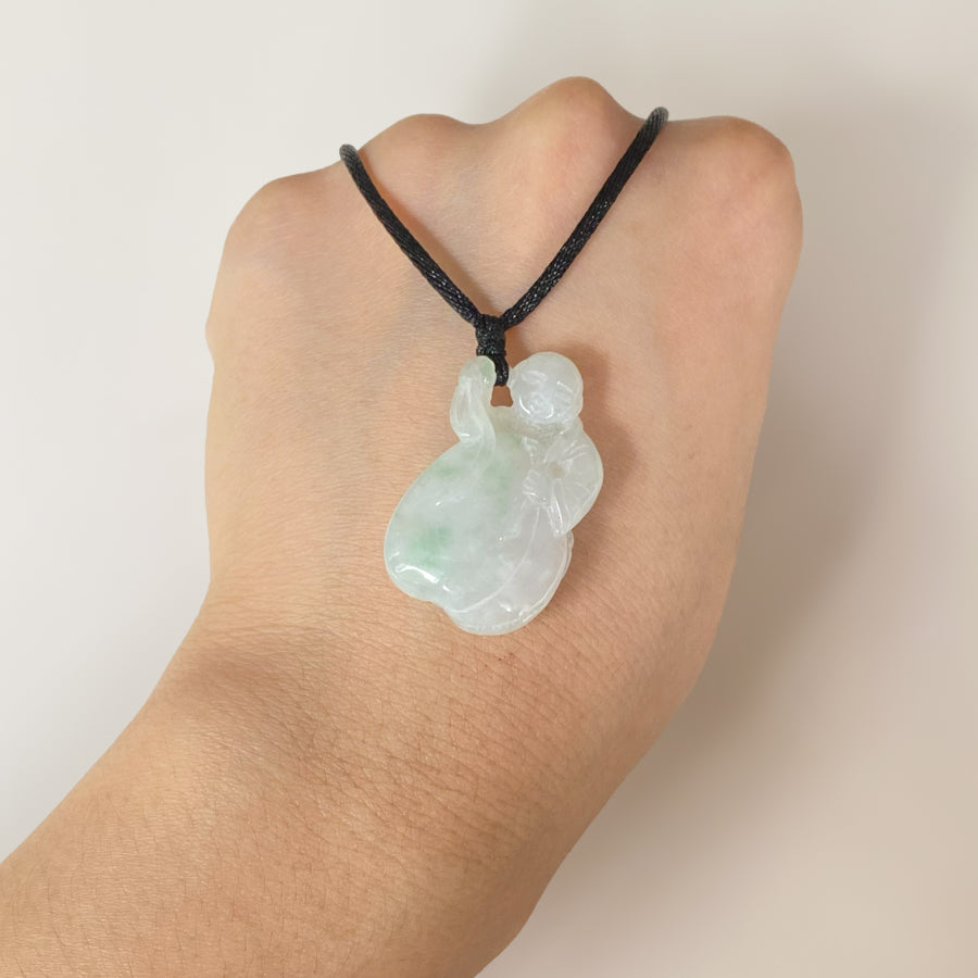 Type-A Green Jade Happy Monk Peach Pendant