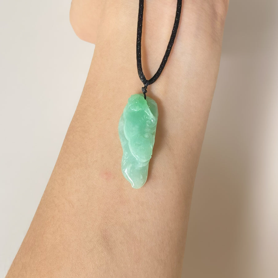 Apple Green Carved Pepper Ruyi Jade Pendant - Type A Burmese Jadeite