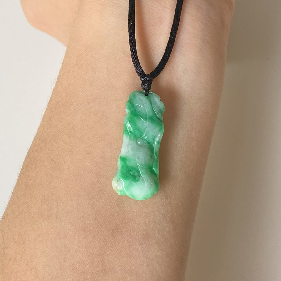 Intense Green Carved Lotus Jade Pendant - Type A Burmese Jadeite