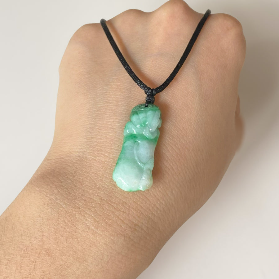 Intense Green Carved Lotus Jade Pendant - Type A Burmese Jadeite