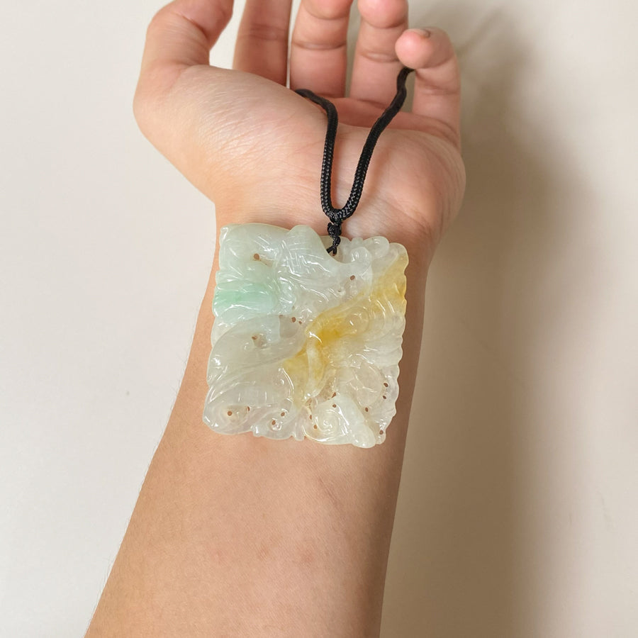 Gransky Tri-Color Hand Carved Jadeite Pendant Necklace