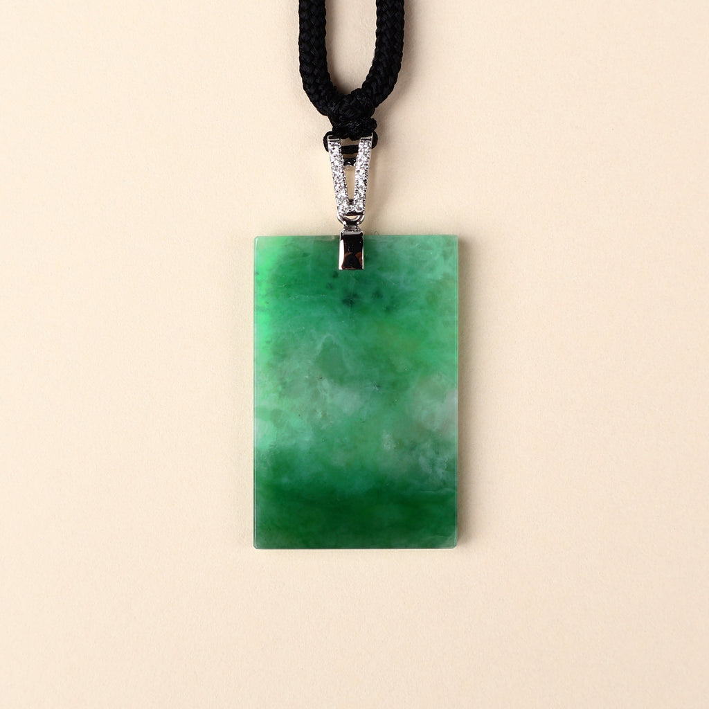 Certified Rectangle Block Green Jade Pendant
