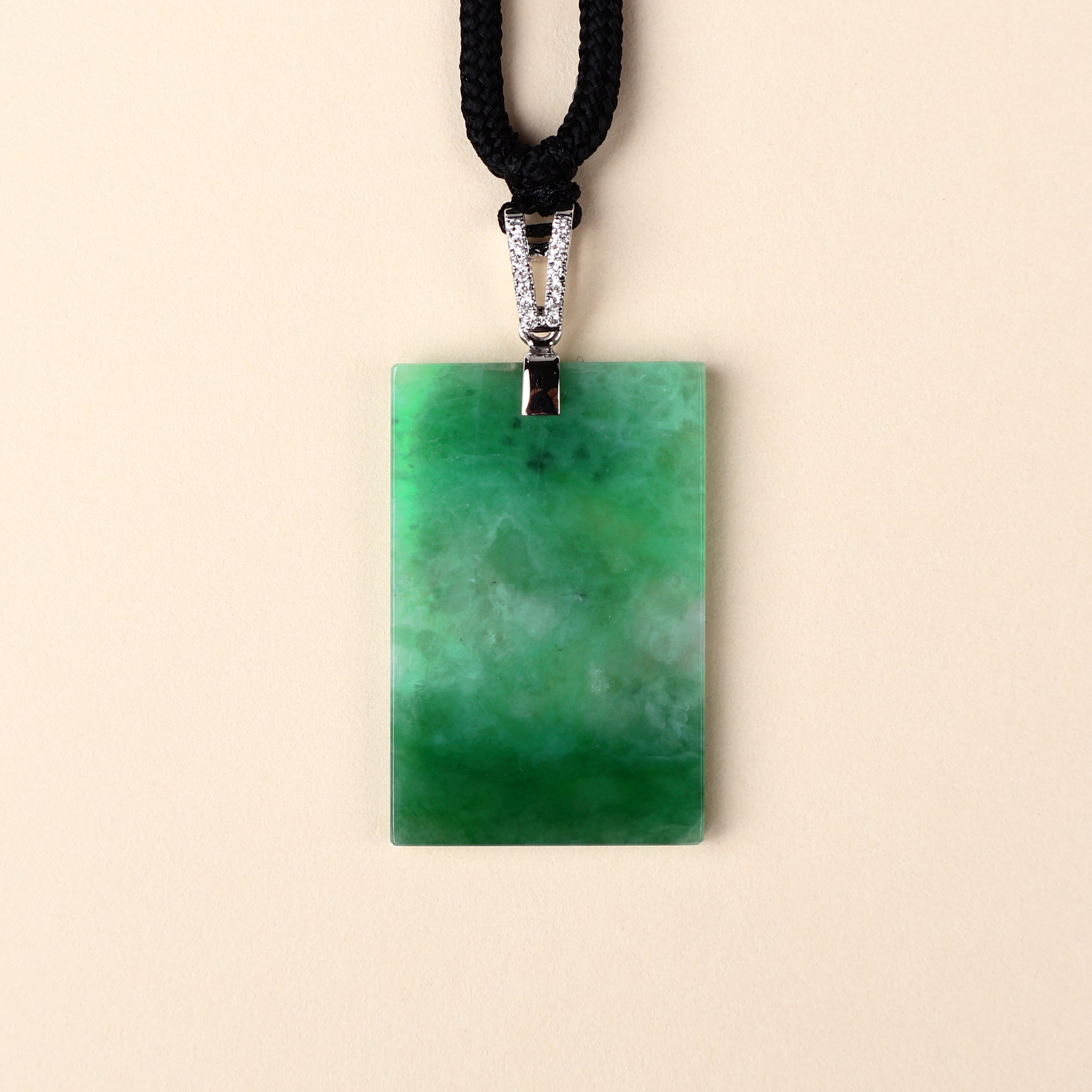 Certified Rectangle Block Green Jade Pendant