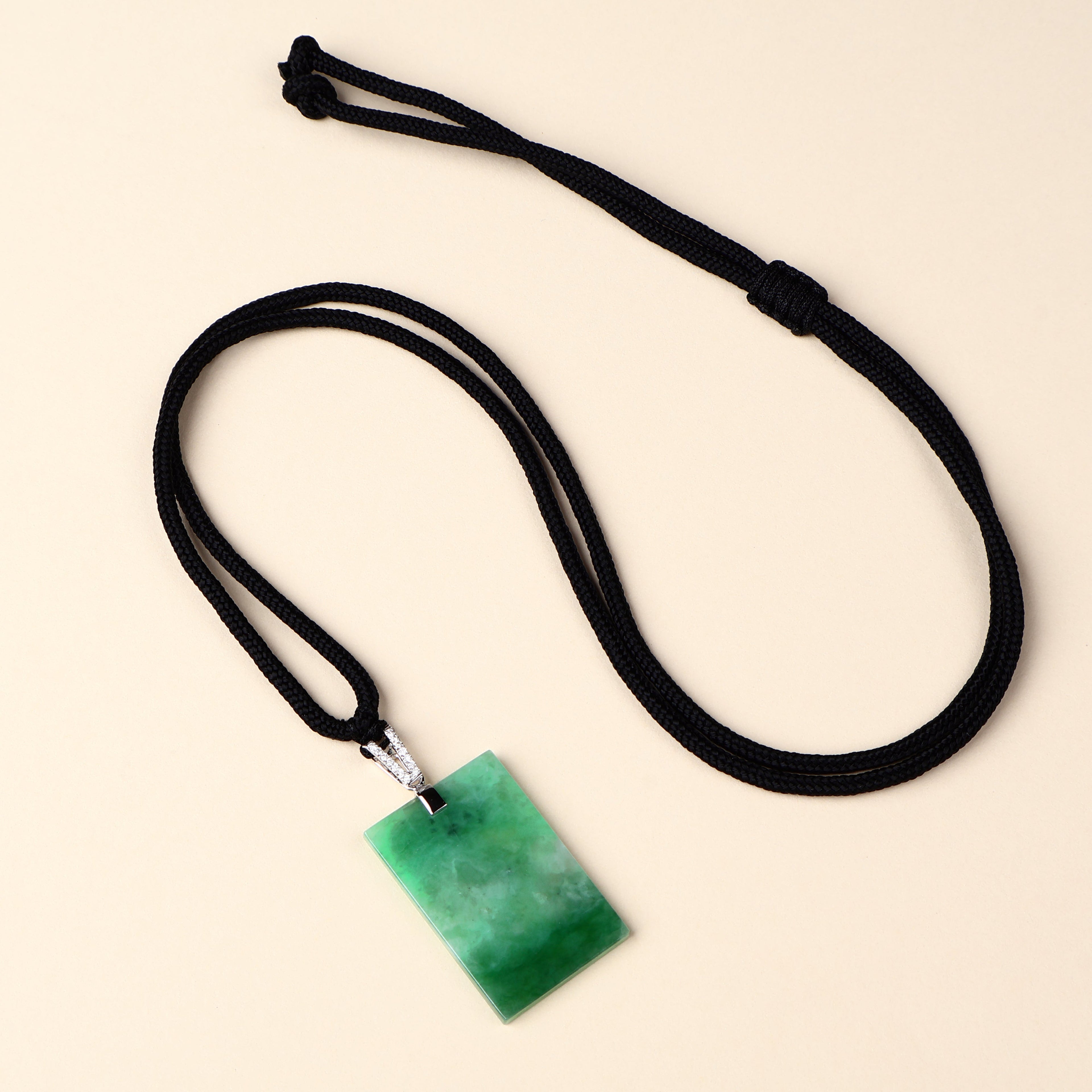 Certified Rectangle Block Green Jade Pendant