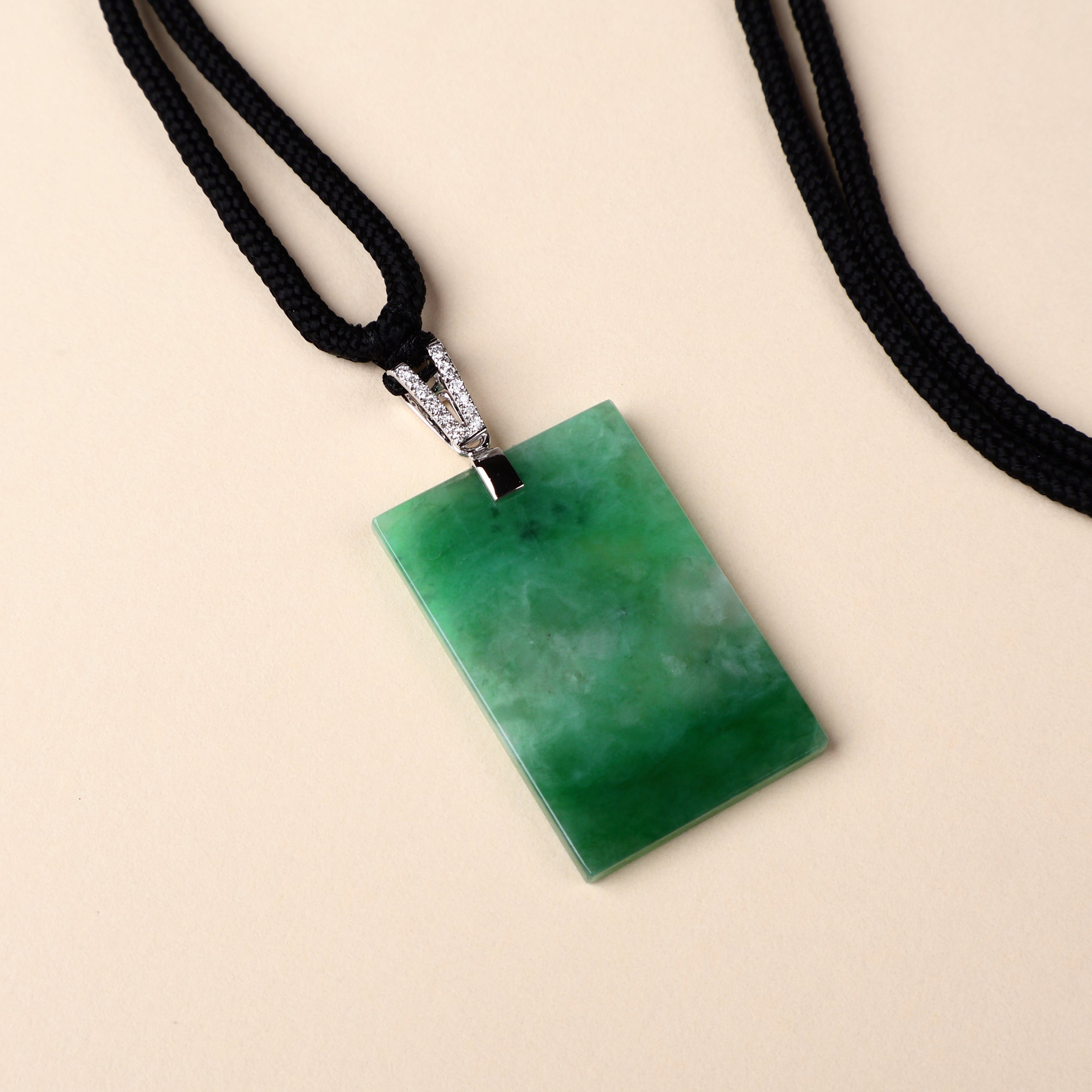 Certified Rectangle Block Green Jade Pendant