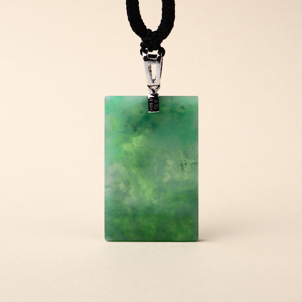 Certified Rectangle Block Green Jade Pendant