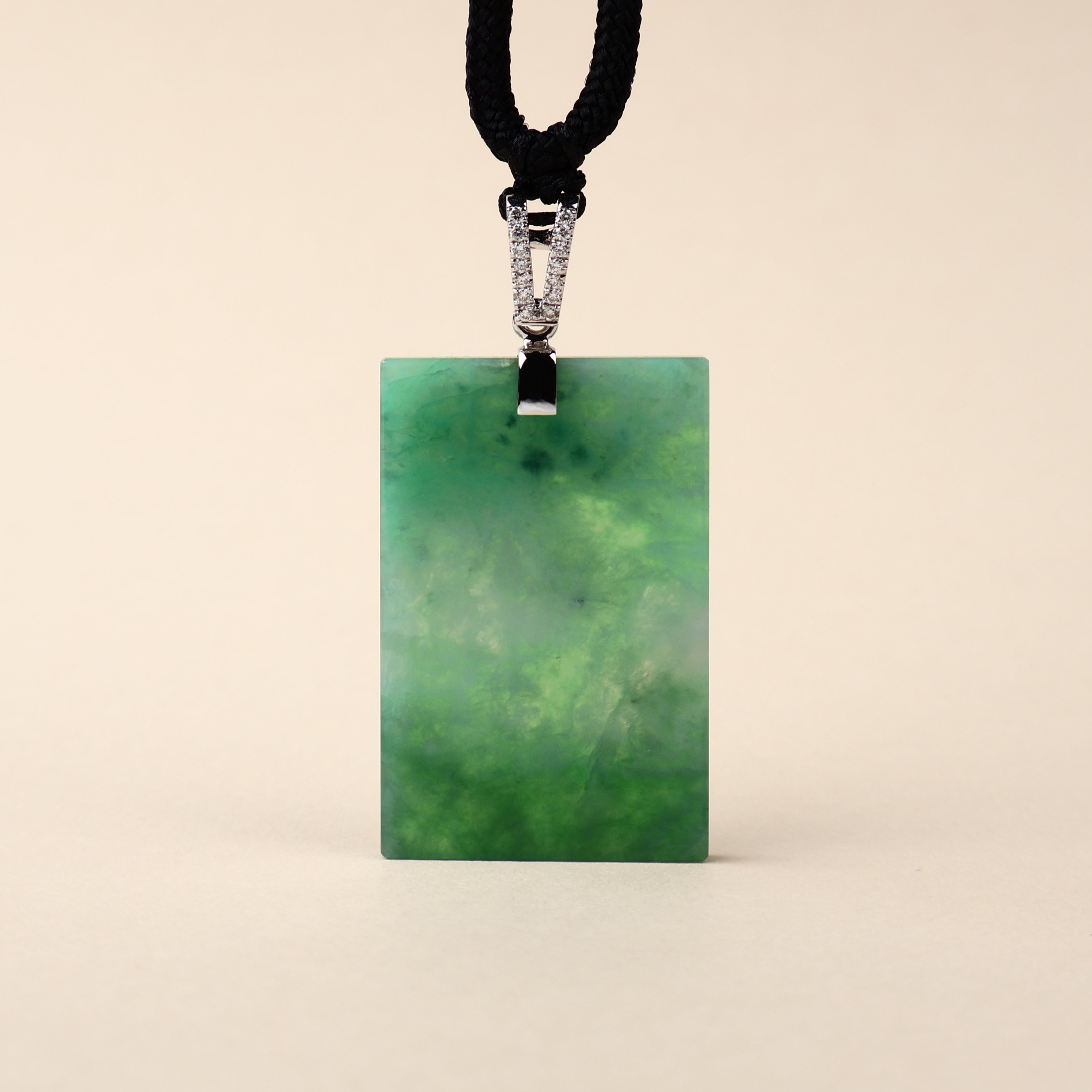 Certified Rectangle Block Green Jade Pendant