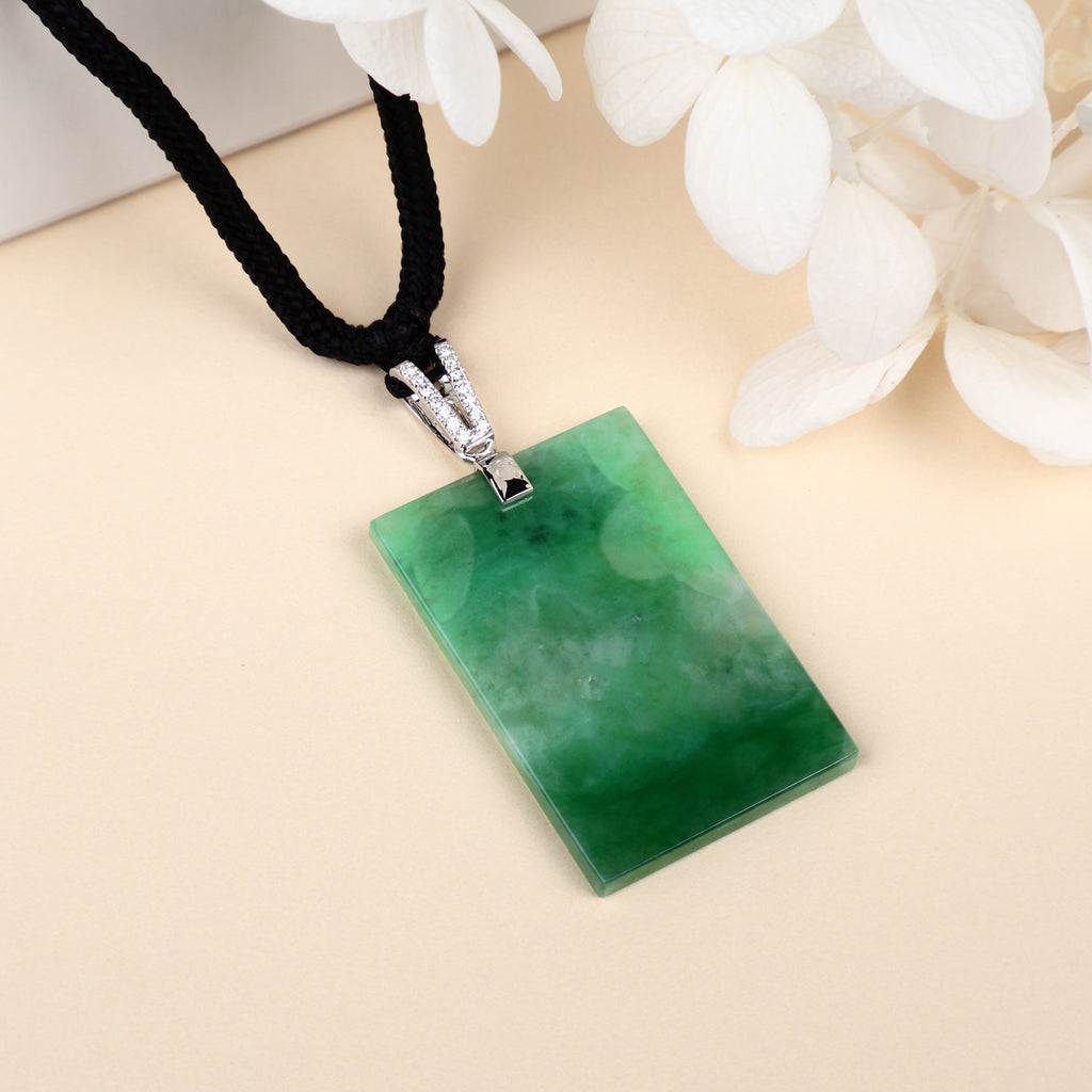 Certified Rectangle Block Green Jade Pendant