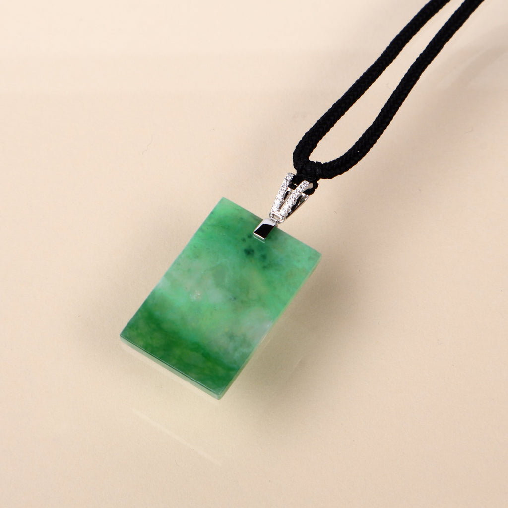 Certified Rectangle Block Green Jade Pendant