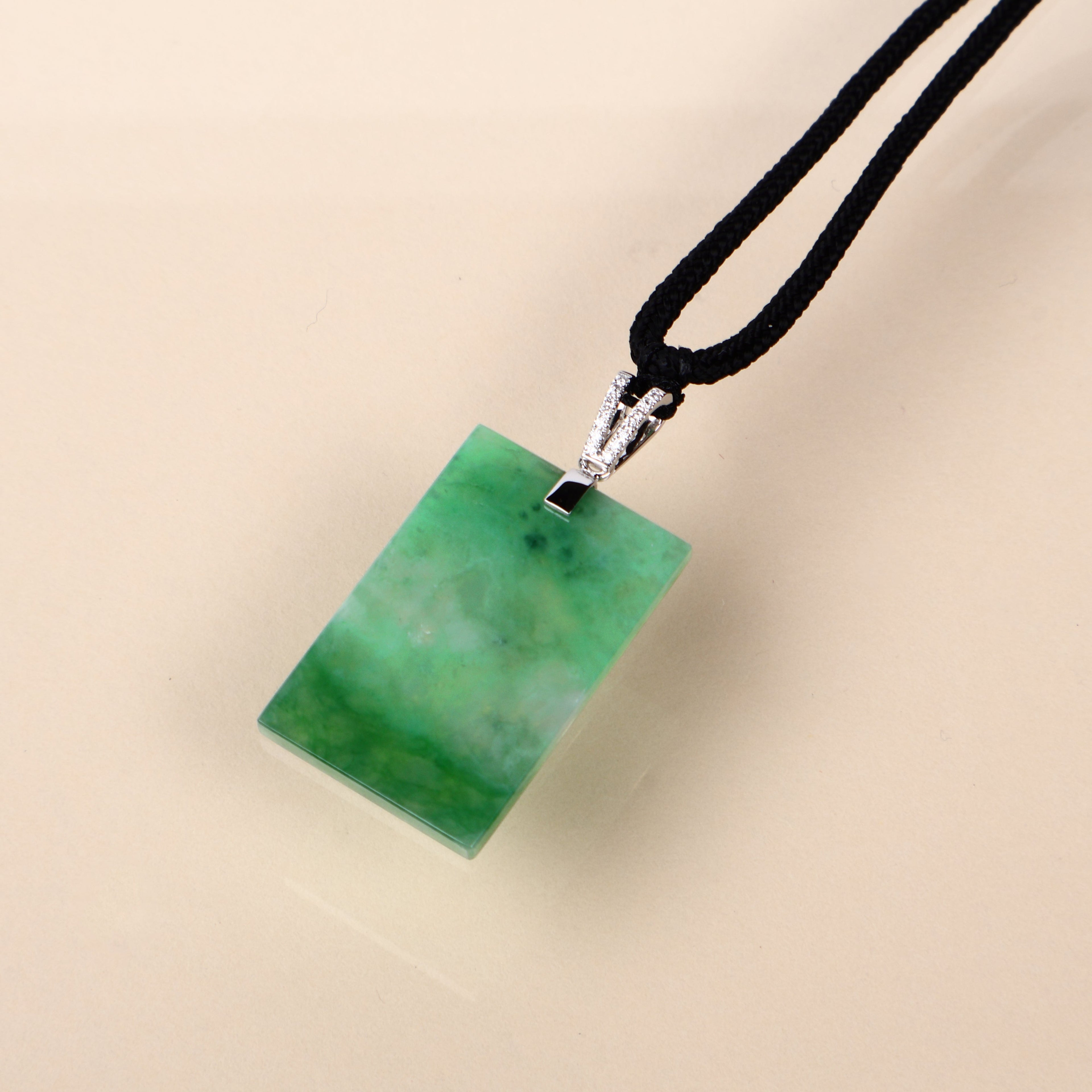Certified Rectangle Block Green Jade Pendant