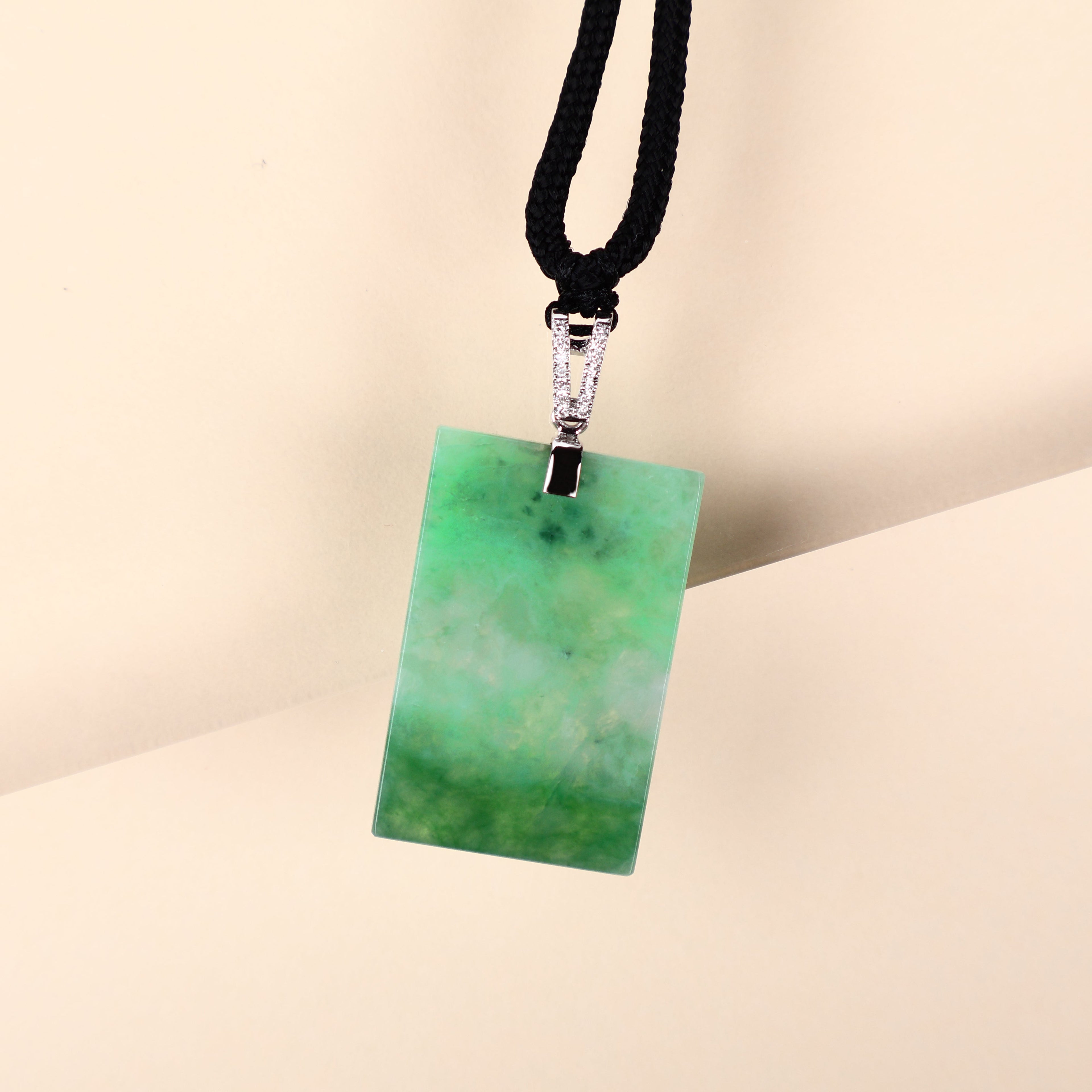 Certified Rectangle Block Green Jade Pendant