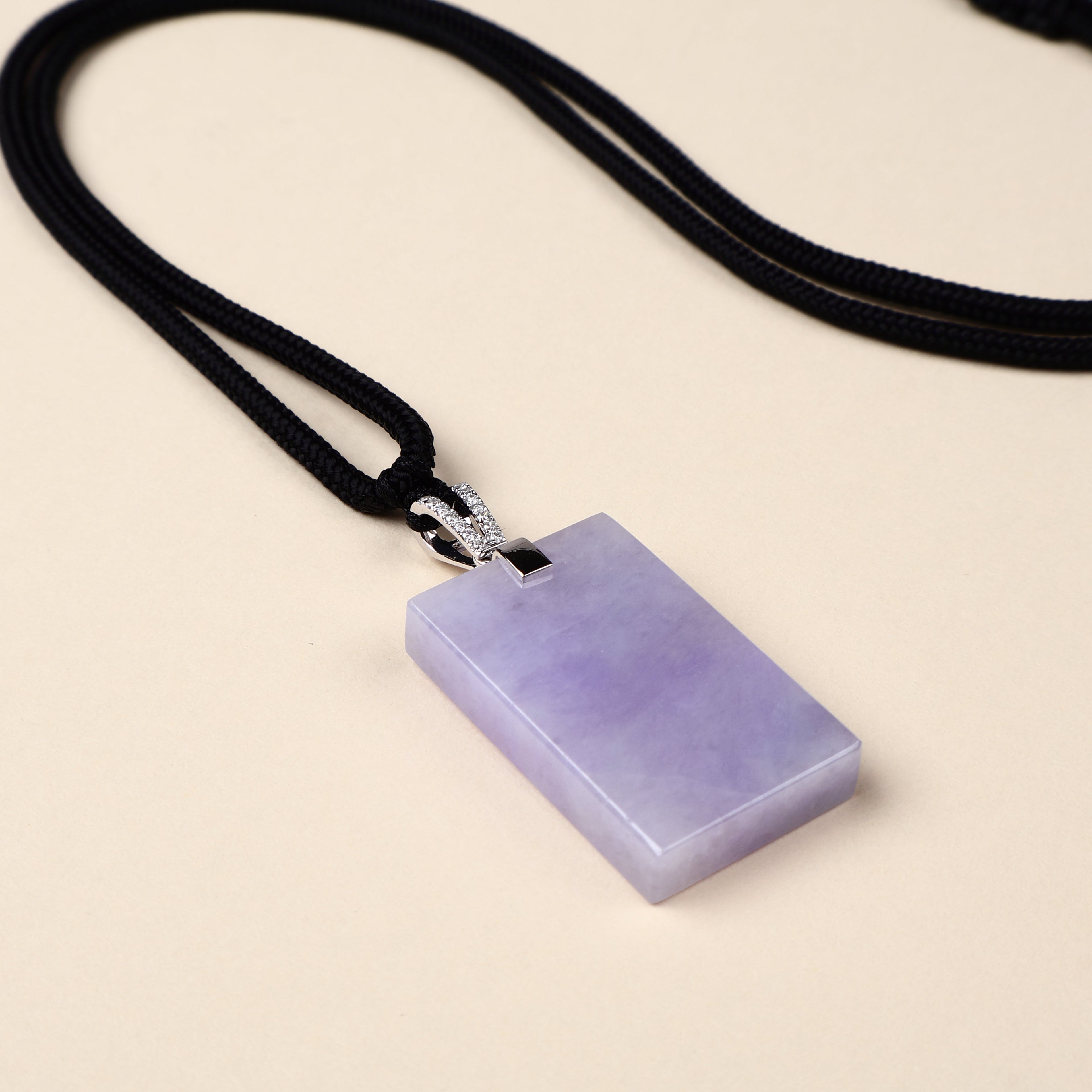 Certified Rectangle Block Purple Jade Pendant