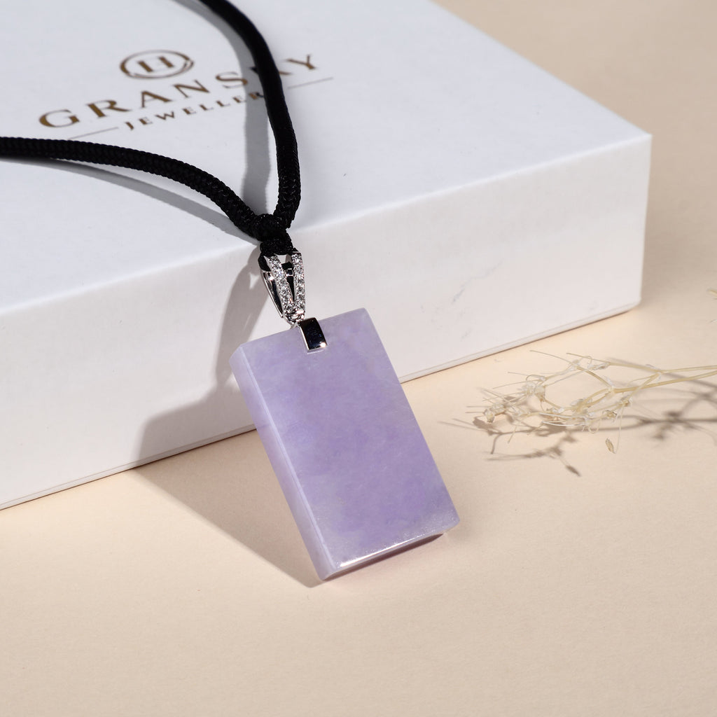 Certified Rectangle Block Purple Jade Pendant