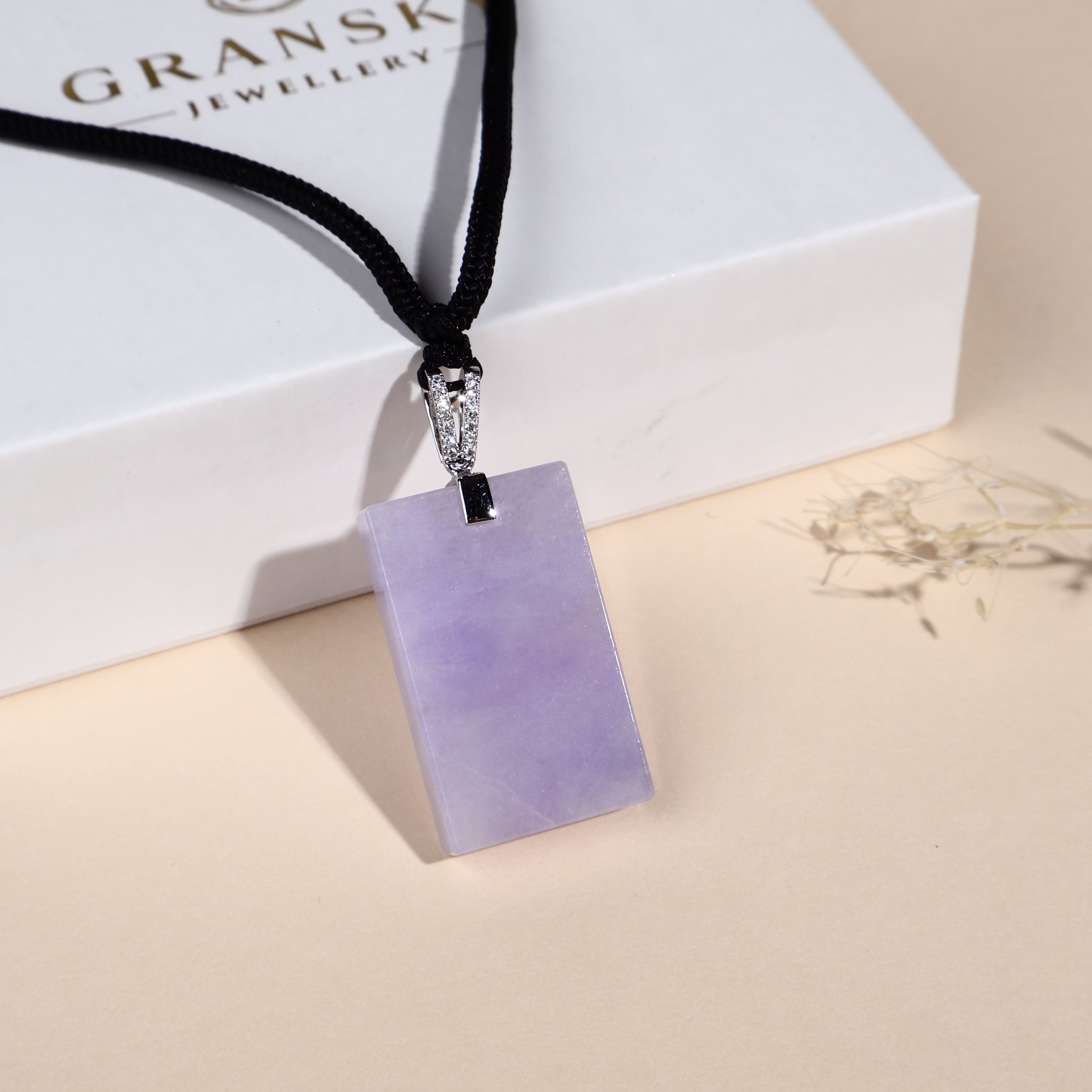 Certified Rectangle Block Purple Jade Pendant