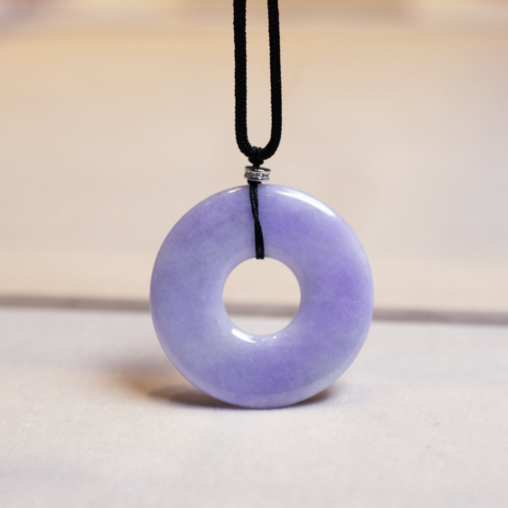 Large Intense Purple Jade Round Donut Pendant for Men - Natural Type-A Jadeite