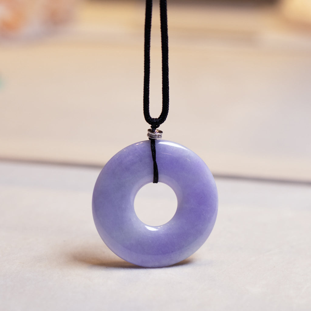 Large Intense Purple Jade Round Donut Pendant for Men - Natural Type-A Jadeite
