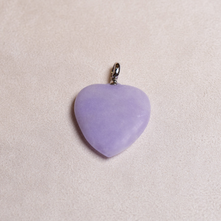Heart Shape Purple Jade Pendant Necklace 18k Gold Bail Gift for Her
