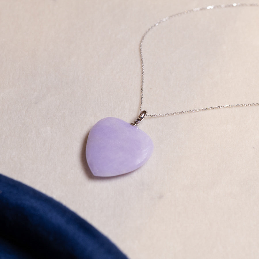 Heart Shape Purple Jade Pendant Necklace 18k Gold Bail Gift for Her