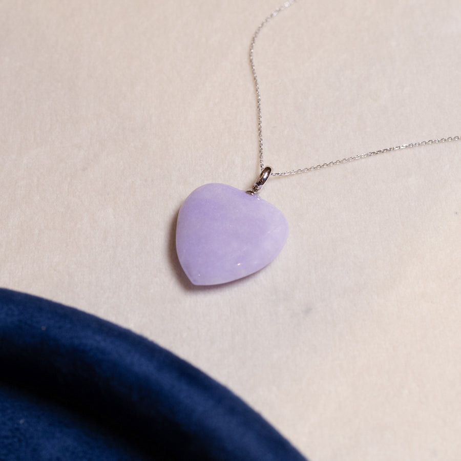 Heart Shape Purple Jade Pendant Necklace 18k Gold Bail Gift for Her
