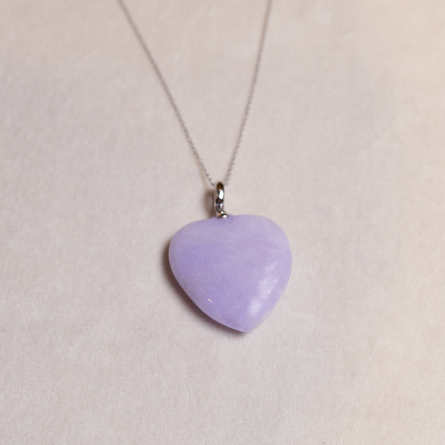 Heart Shape Purple Jade Pendant Necklace 18k Gold Bail Gift for Her