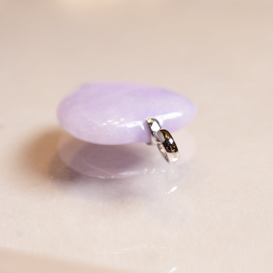 Heart Shape Purple Jade Pendant Necklace 18k Gold Bail Gift for Her