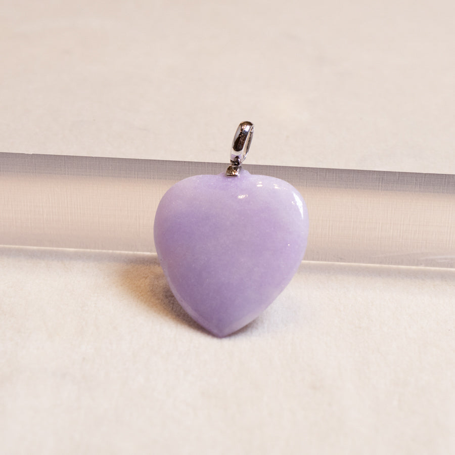 Heart Shape Purple Jade Pendant Necklace 18k Gold Bail Gift for Her