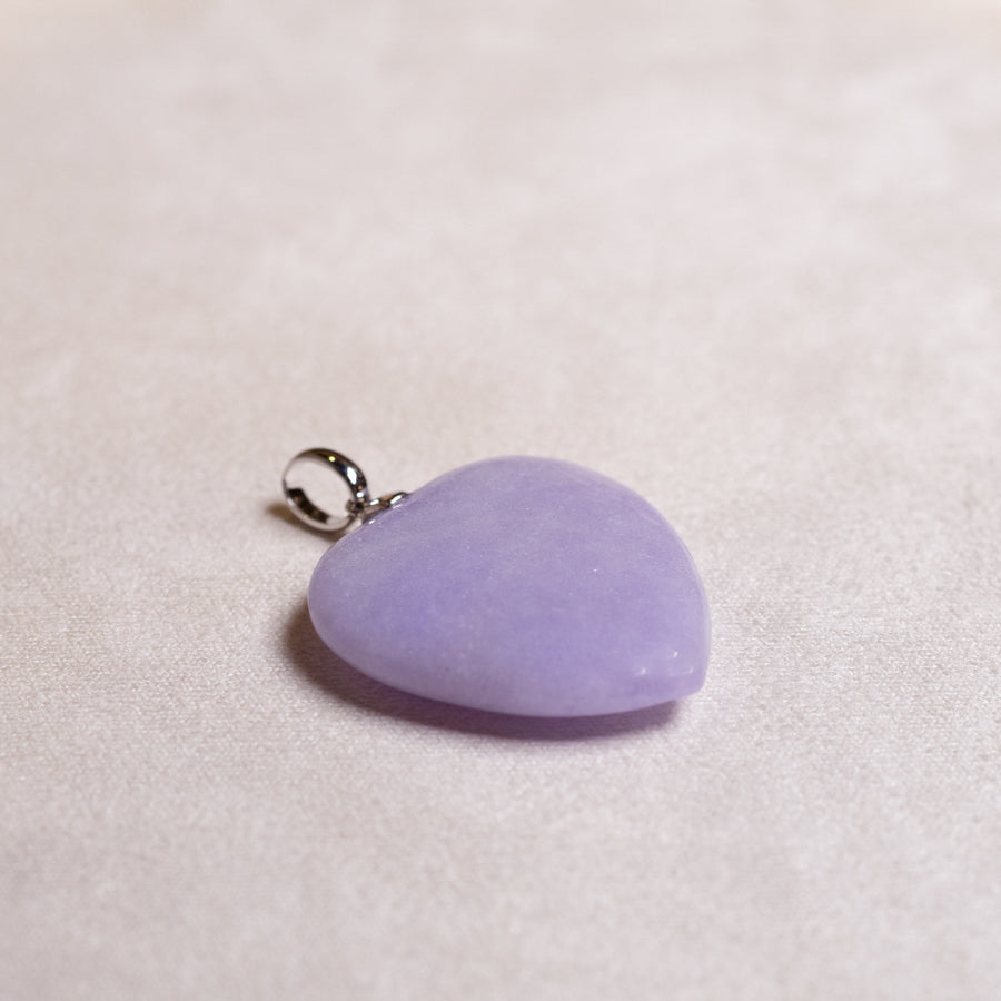 Heart Shape Purple Jade Pendant Necklace 18k Gold Bail Gift for Her
