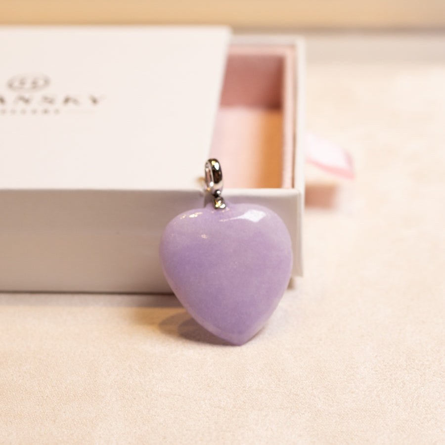 Heart Shape Purple Jade Pendant Necklace 18k Gold Bail Gift for Her