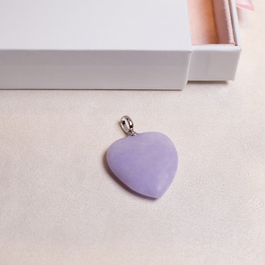 Heart Shape Purple Jade Pendant Necklace 18k Gold Bail Gift for Her