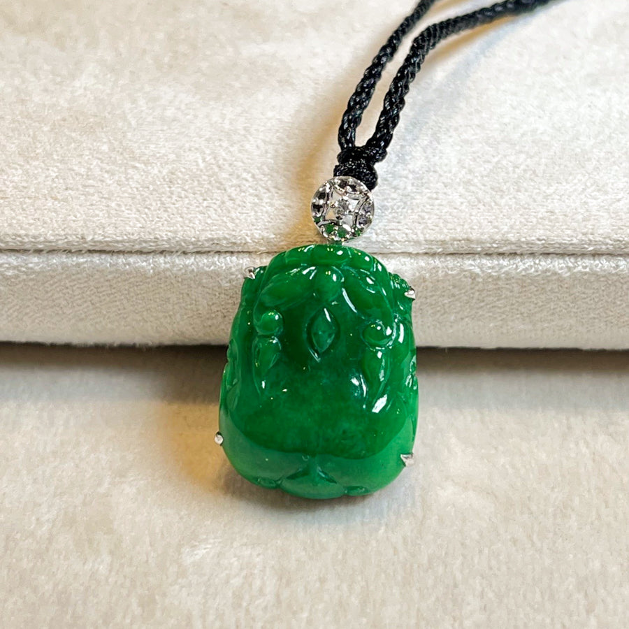 Intense Green Handcrafted PiXiu Jade Pendant - Natural Type A Jade