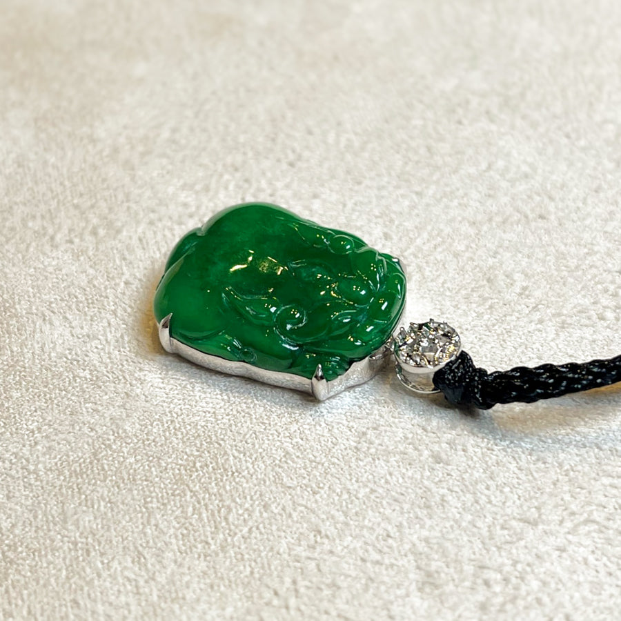 Intense Green Handcrafted PiXiu Jade Pendant - Natural Type A Jade