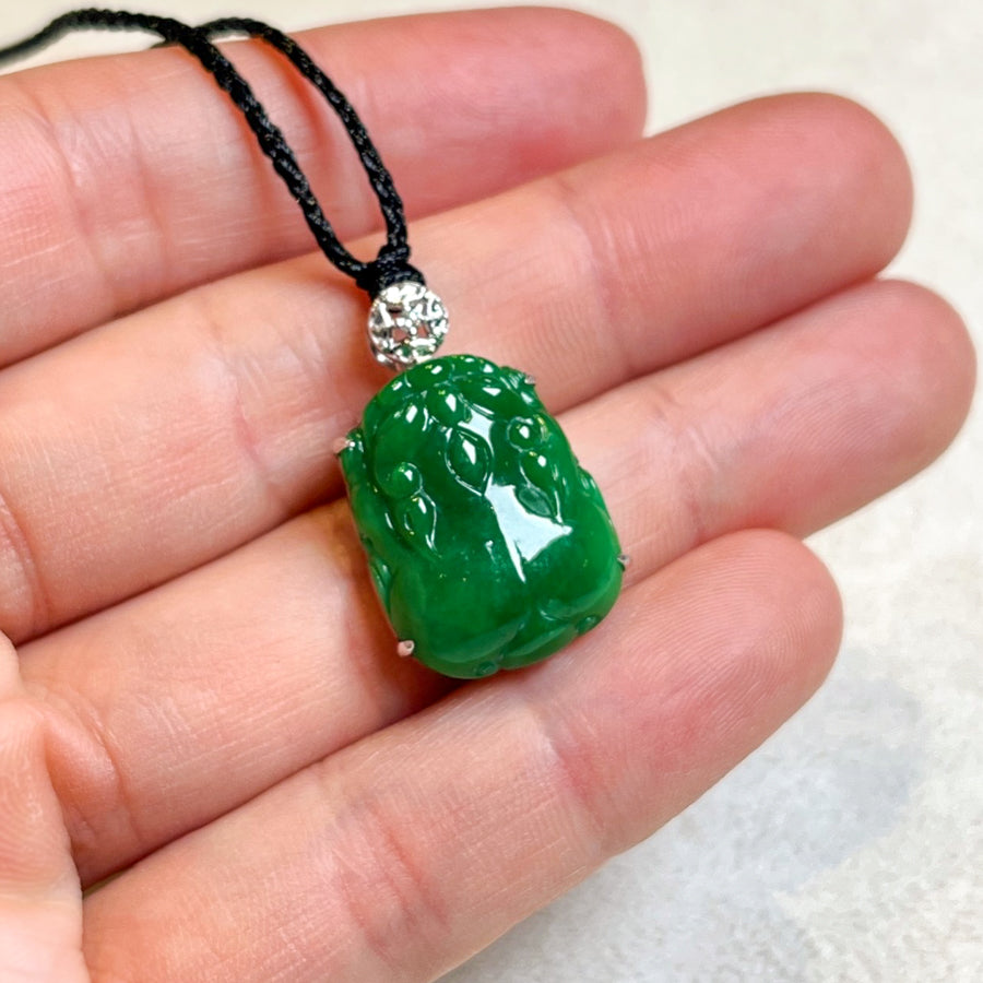 Intense Green Handcrafted PiXiu Jade Pendant - Natural Type A Jade