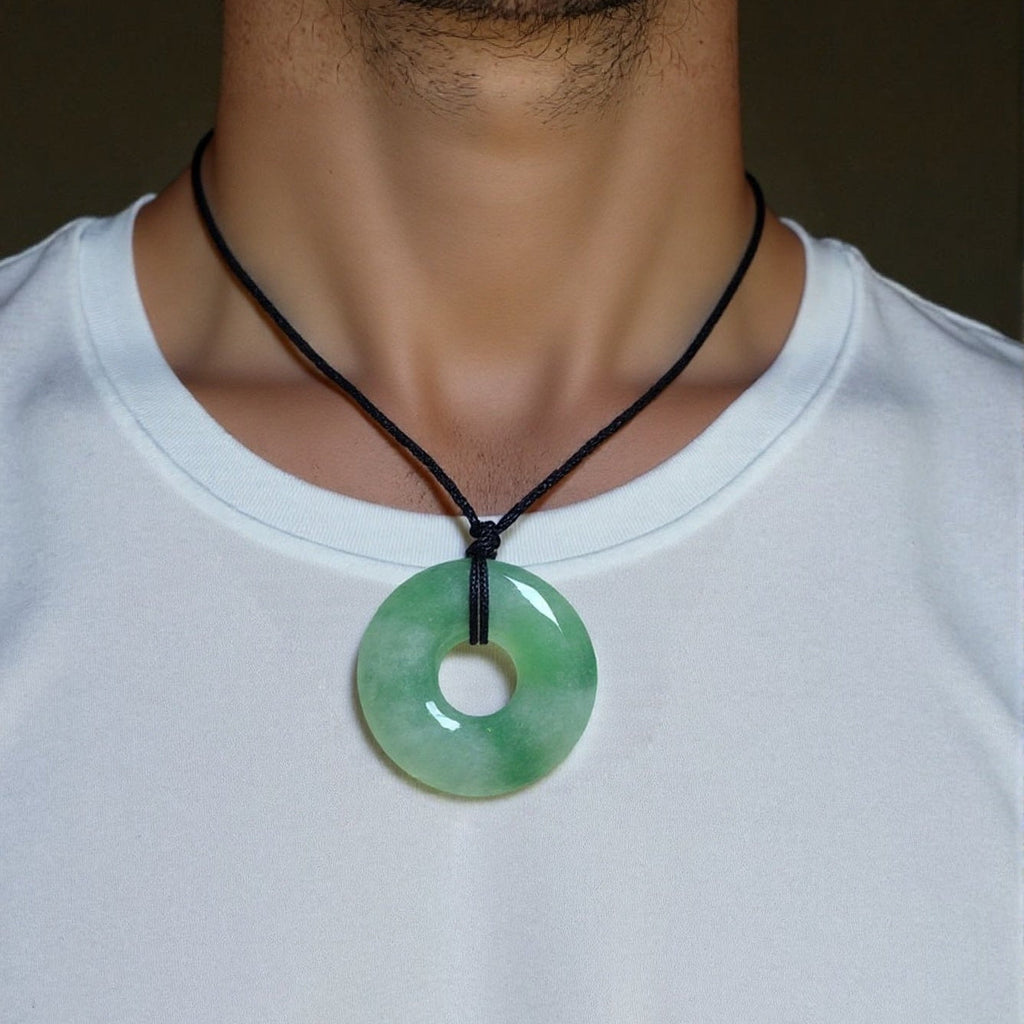 Gransky Natural Green Jade Disc Pendant - Type A Burmese Jadeite, Round Donut Shape