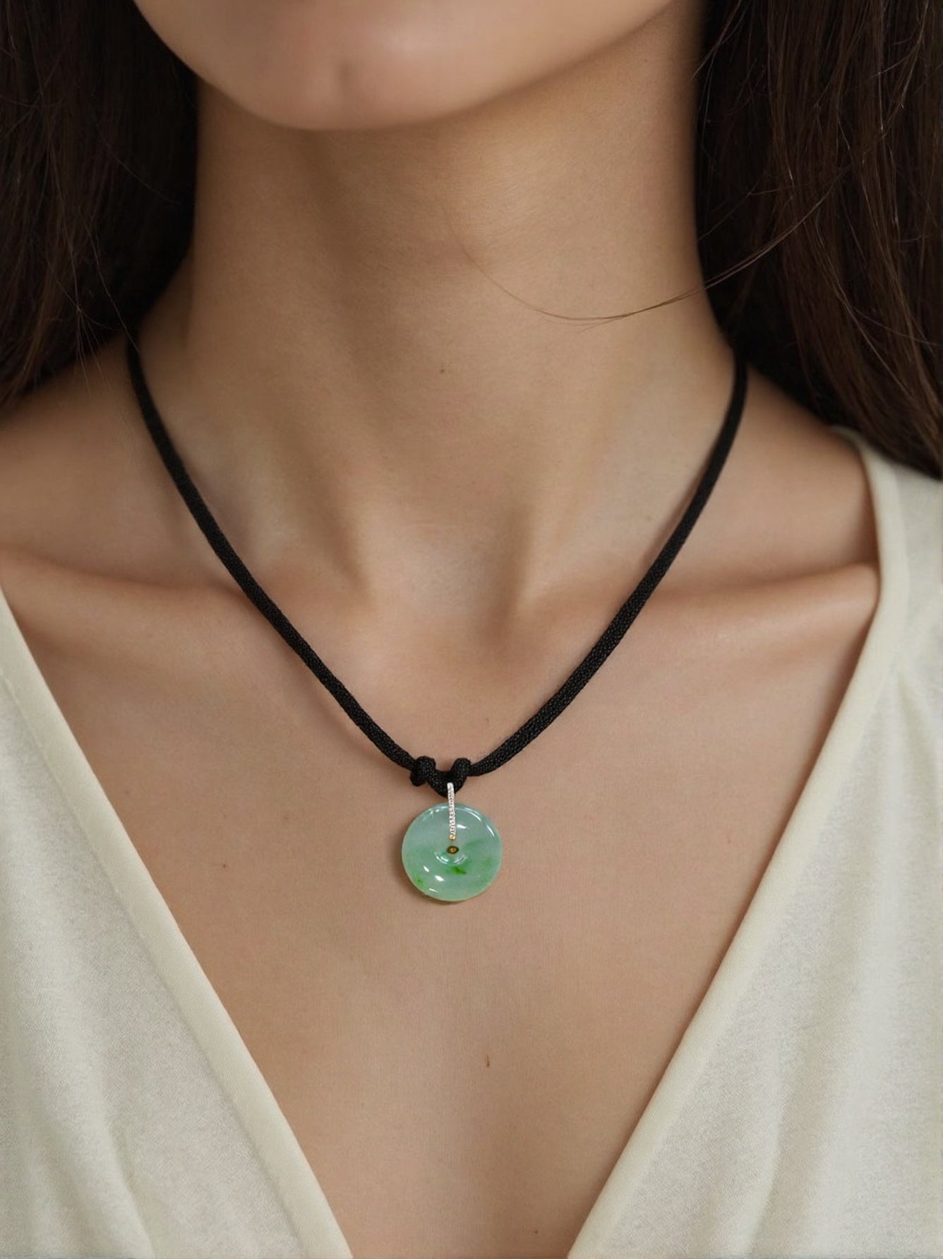 Ocean Blue Jade Donut Pendant Necklace in 18K White Gold with Diamonds