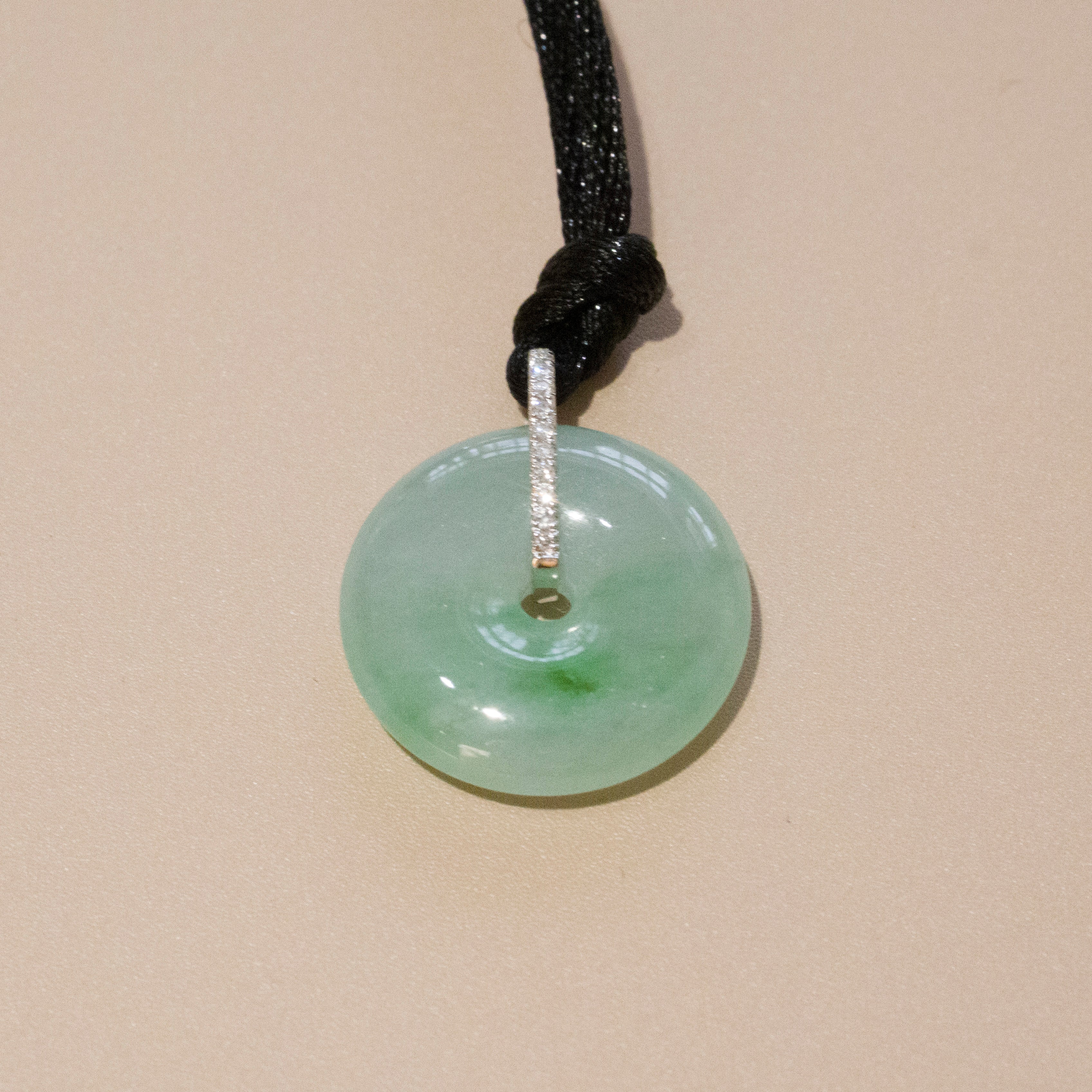 Ocean Blue Jade Donut Pendant Necklace in 18K White Gold with Diamonds