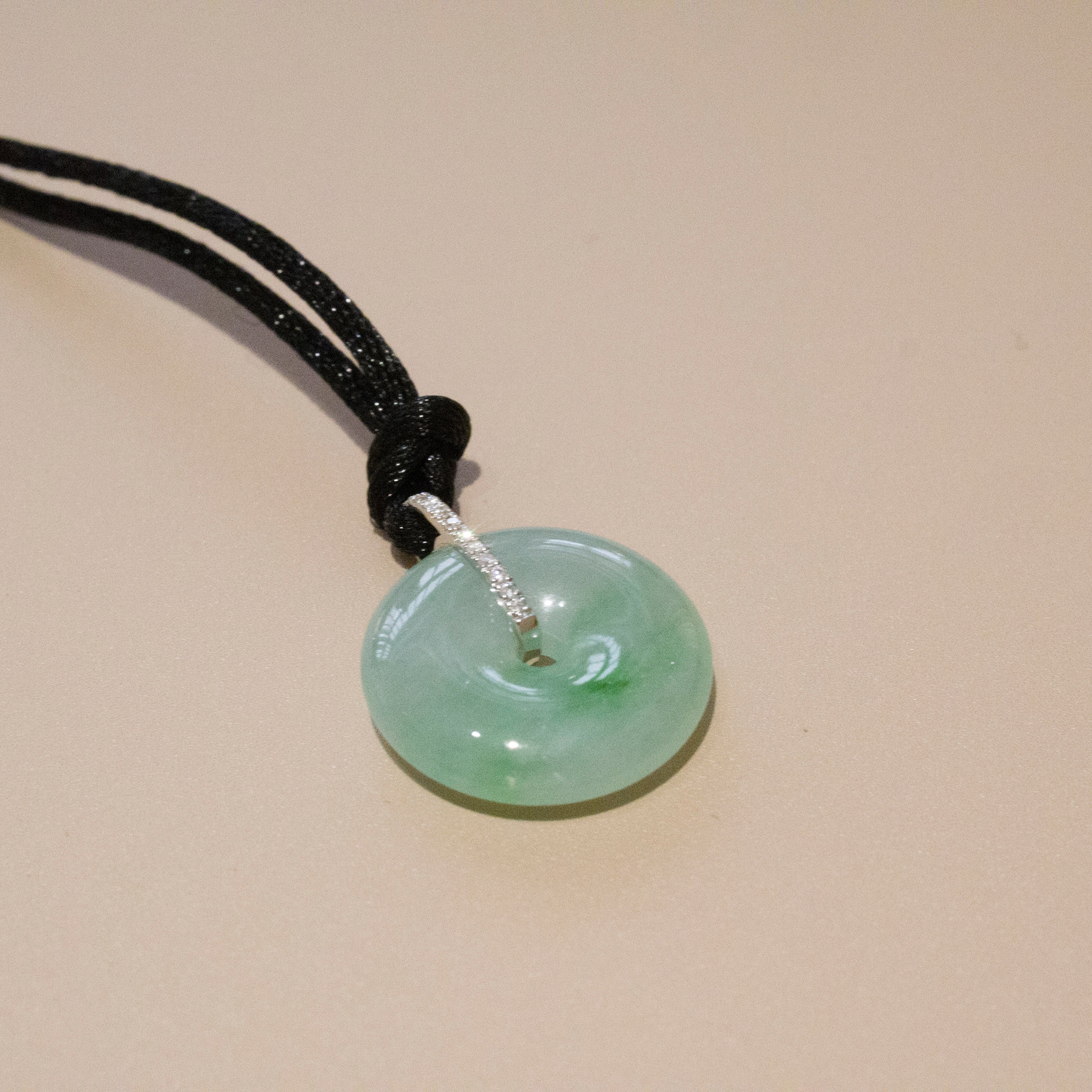Ocean Blue Jade Donut Pendant Necklace in 18K White Gold with Diamonds