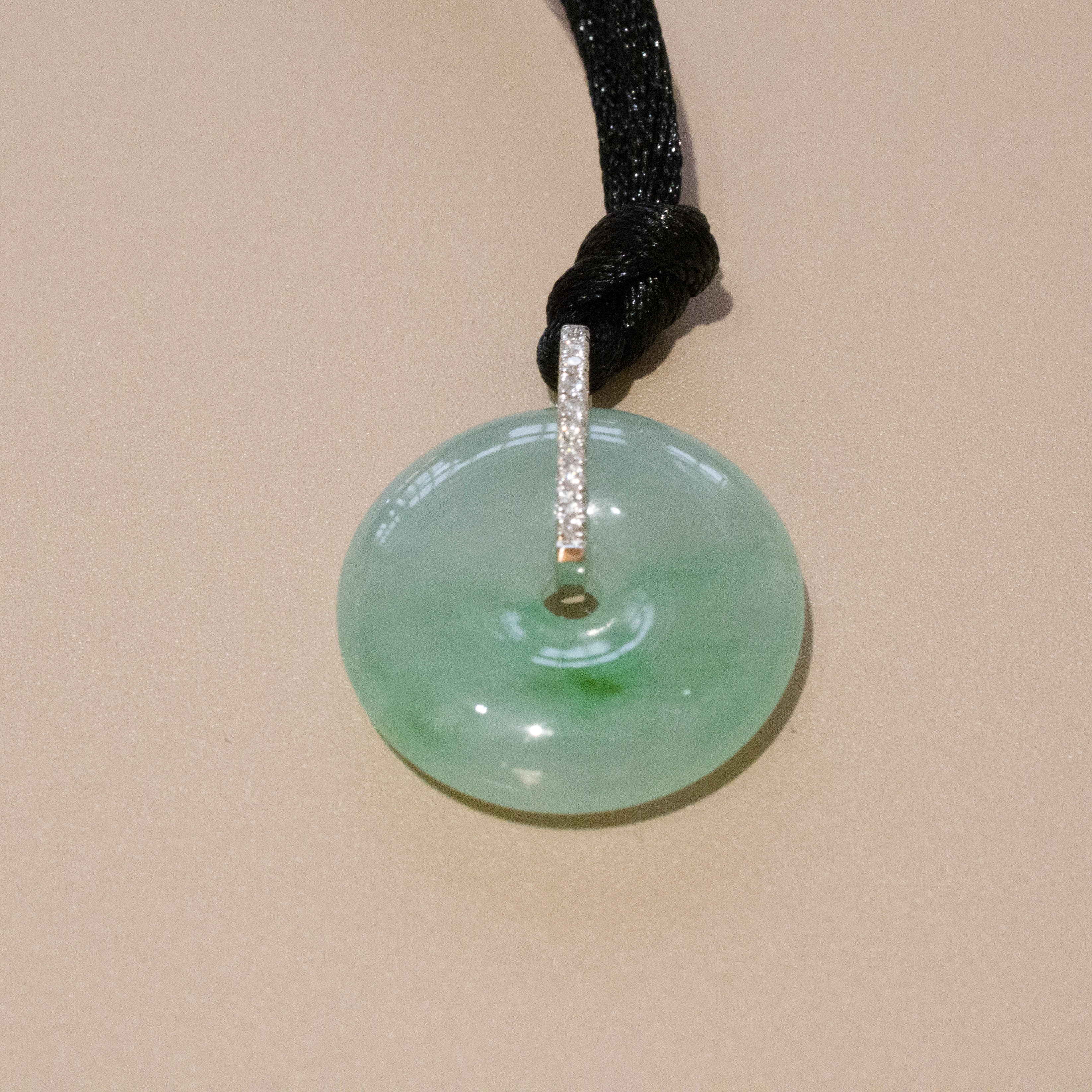 Ocean Blue Jade Donut Pendant Necklace in 18K White Gold with Diamonds