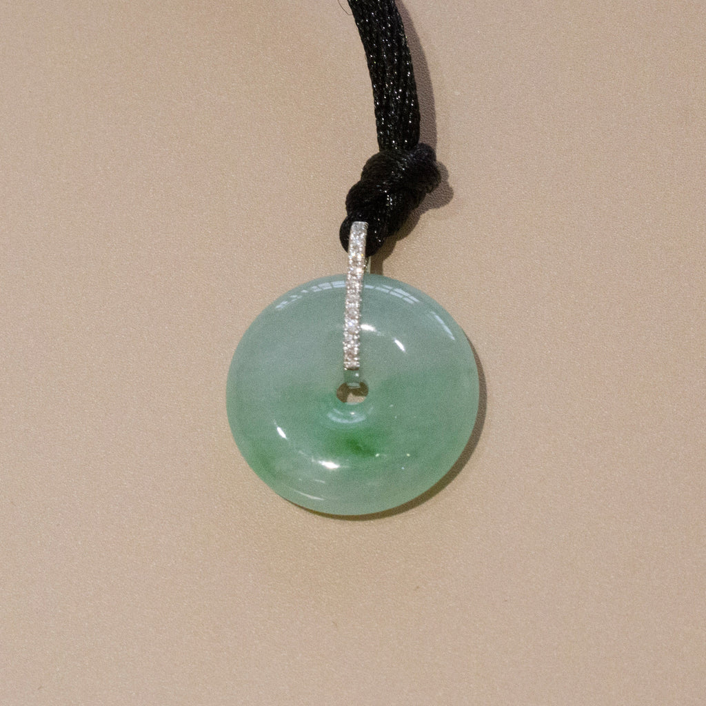 Ocean Blue Jade Donut Pendant Necklace in 18K White Gold with Diamonds
