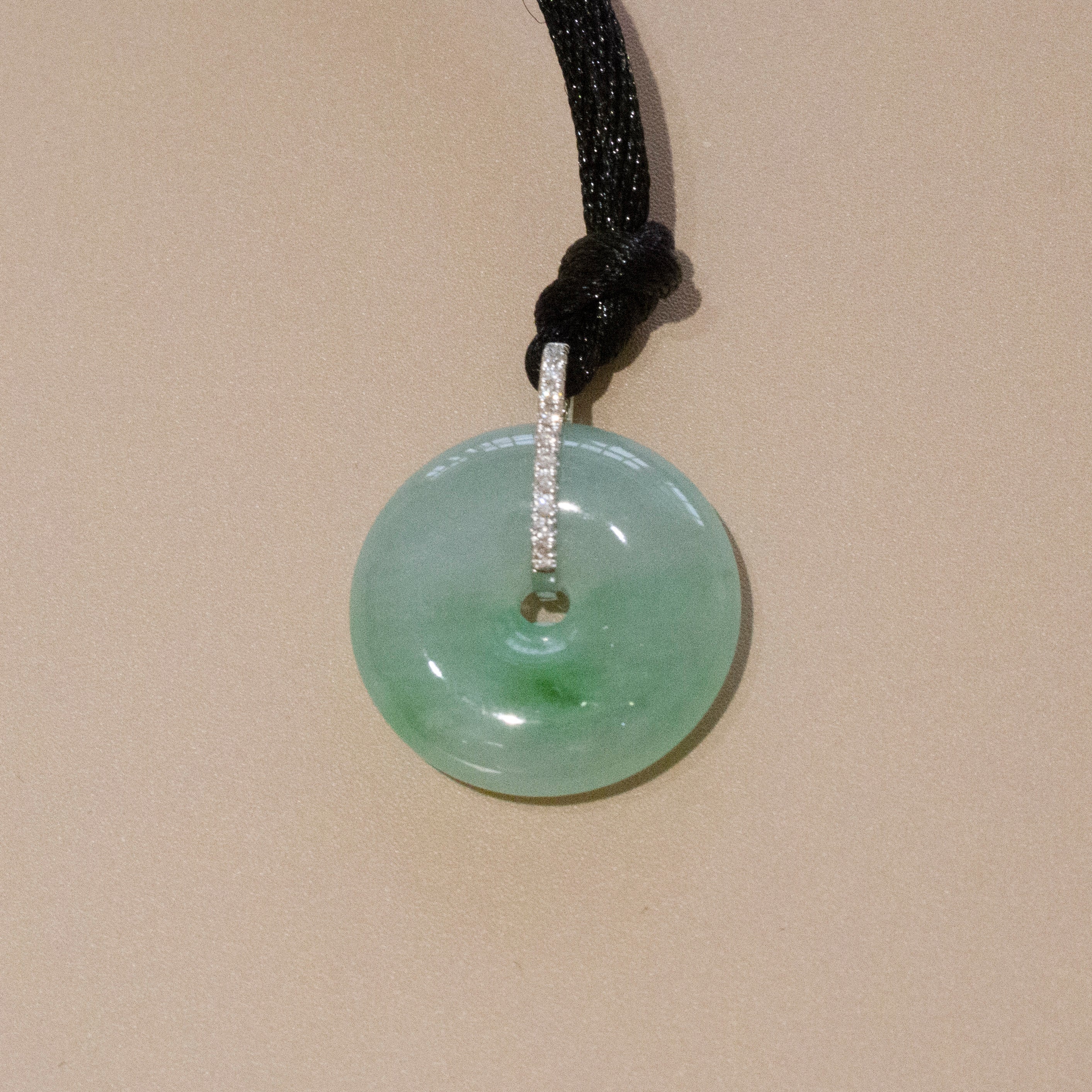 Ocean Blue Jade Donut Pendant Necklace in 18K White Gold with Diamonds