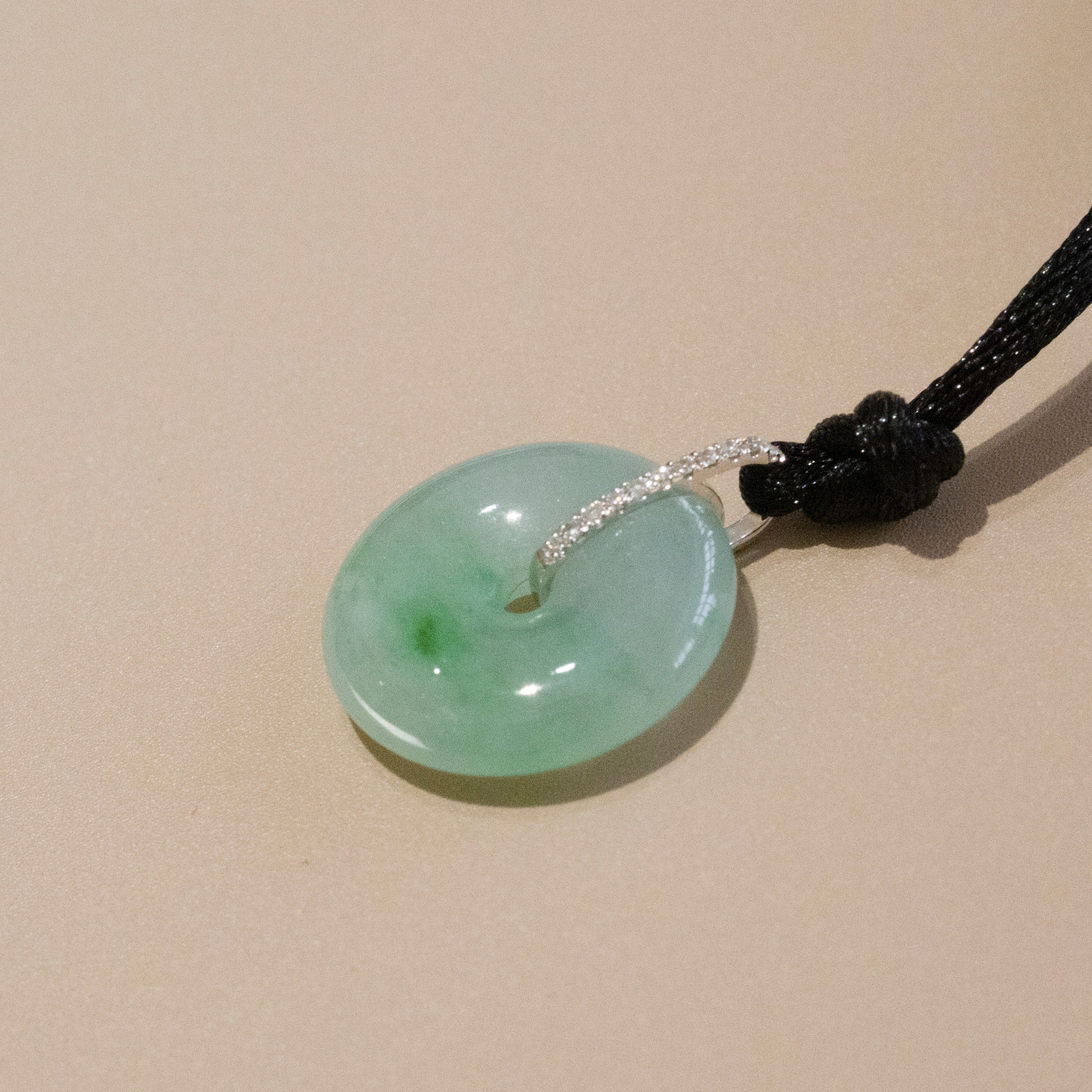 Ocean Blue Jade Donut Pendant Necklace in 18K White Gold with Diamonds