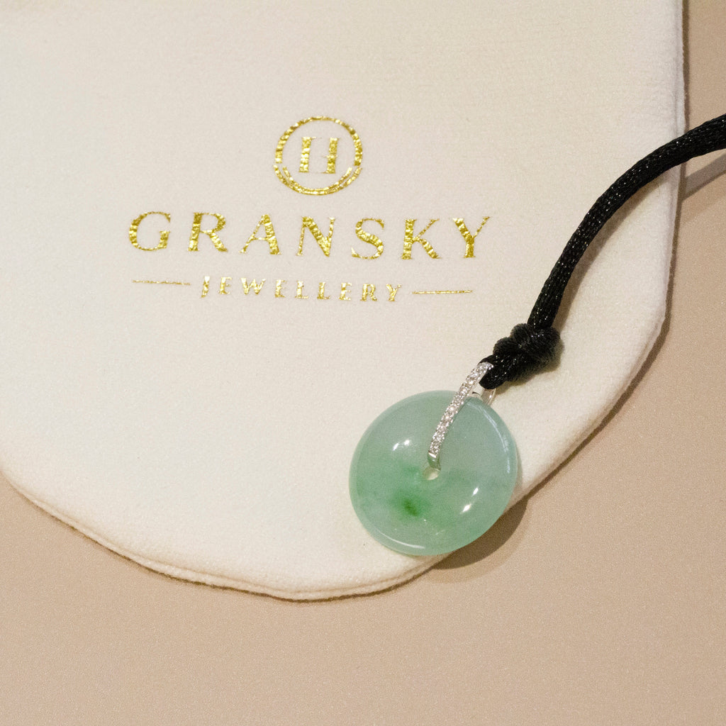 Ocean Blue Jade Donut Pendant Necklace in 18K White Gold with Diamonds