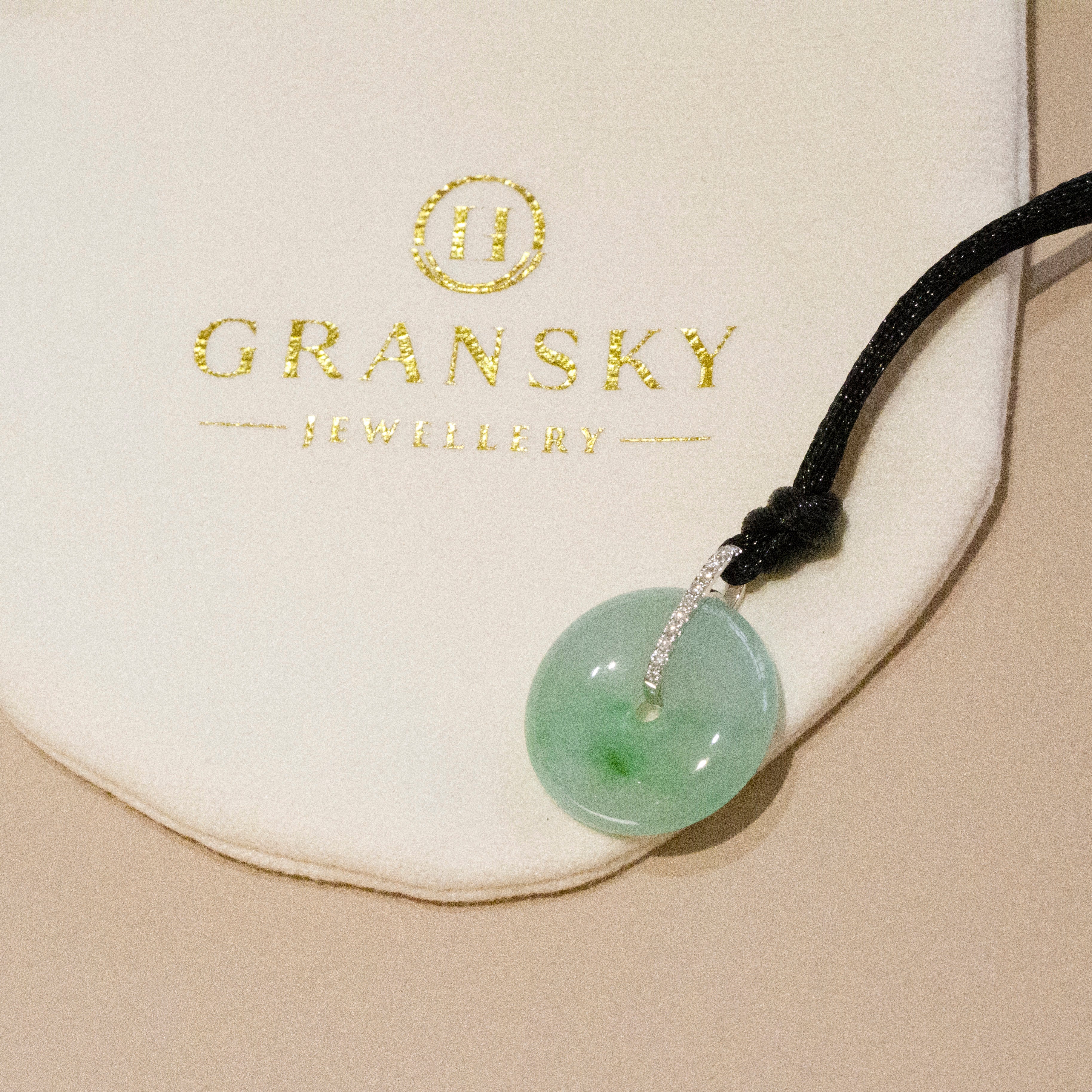 Ocean Blue Jade Donut Pendant Necklace in 18K White Gold with Diamonds