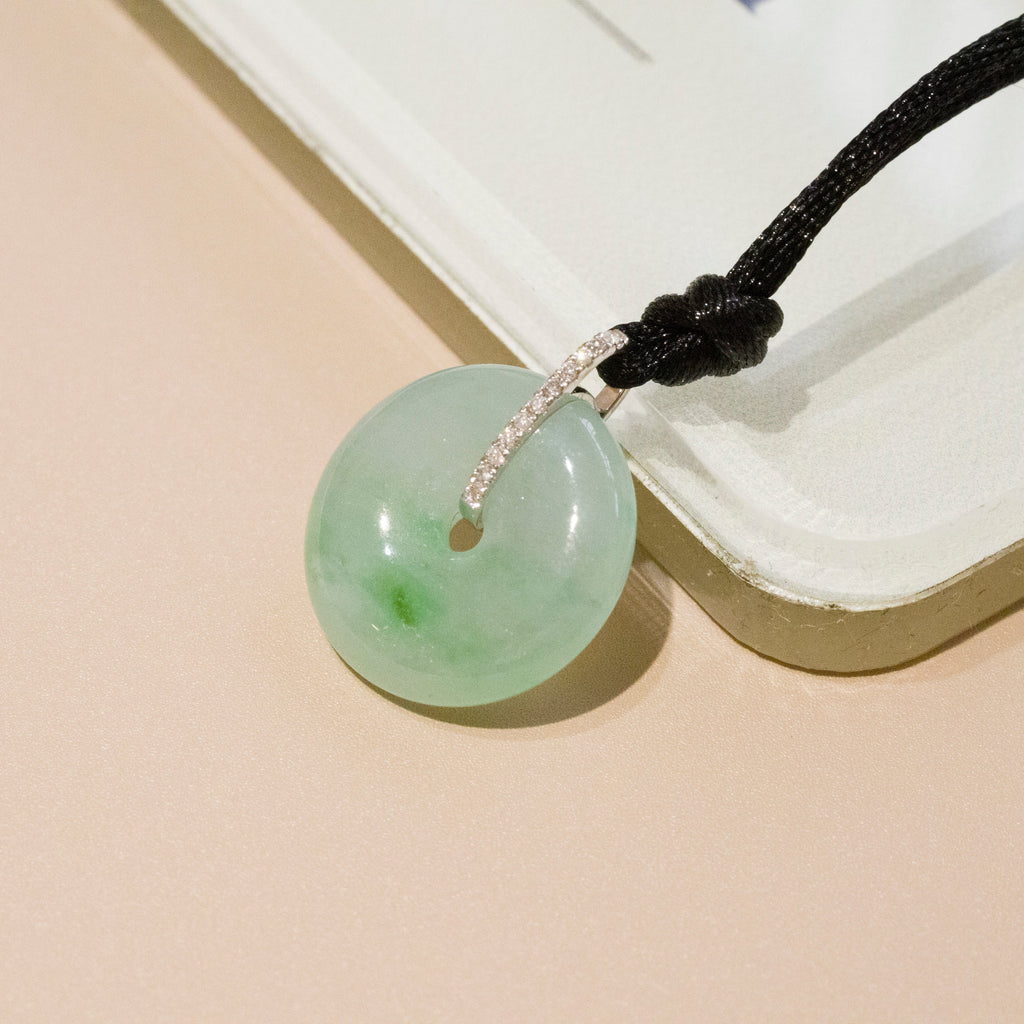 Ocean Blue Jade Donut Pendant Necklace in 18K White Gold with Diamonds