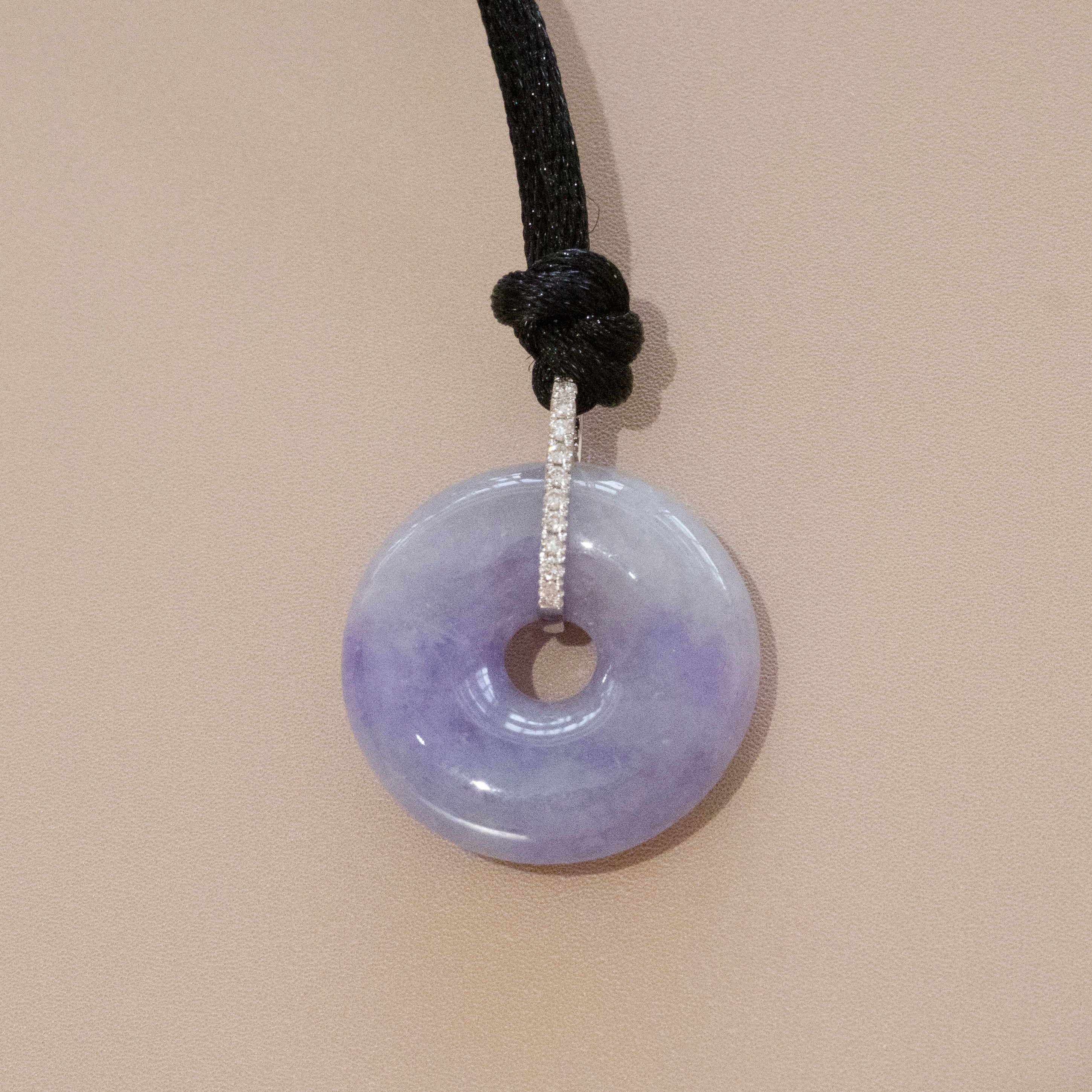 Intense Purple Jade Donut Pendant Necklace in 18K White Gold with Diamonds