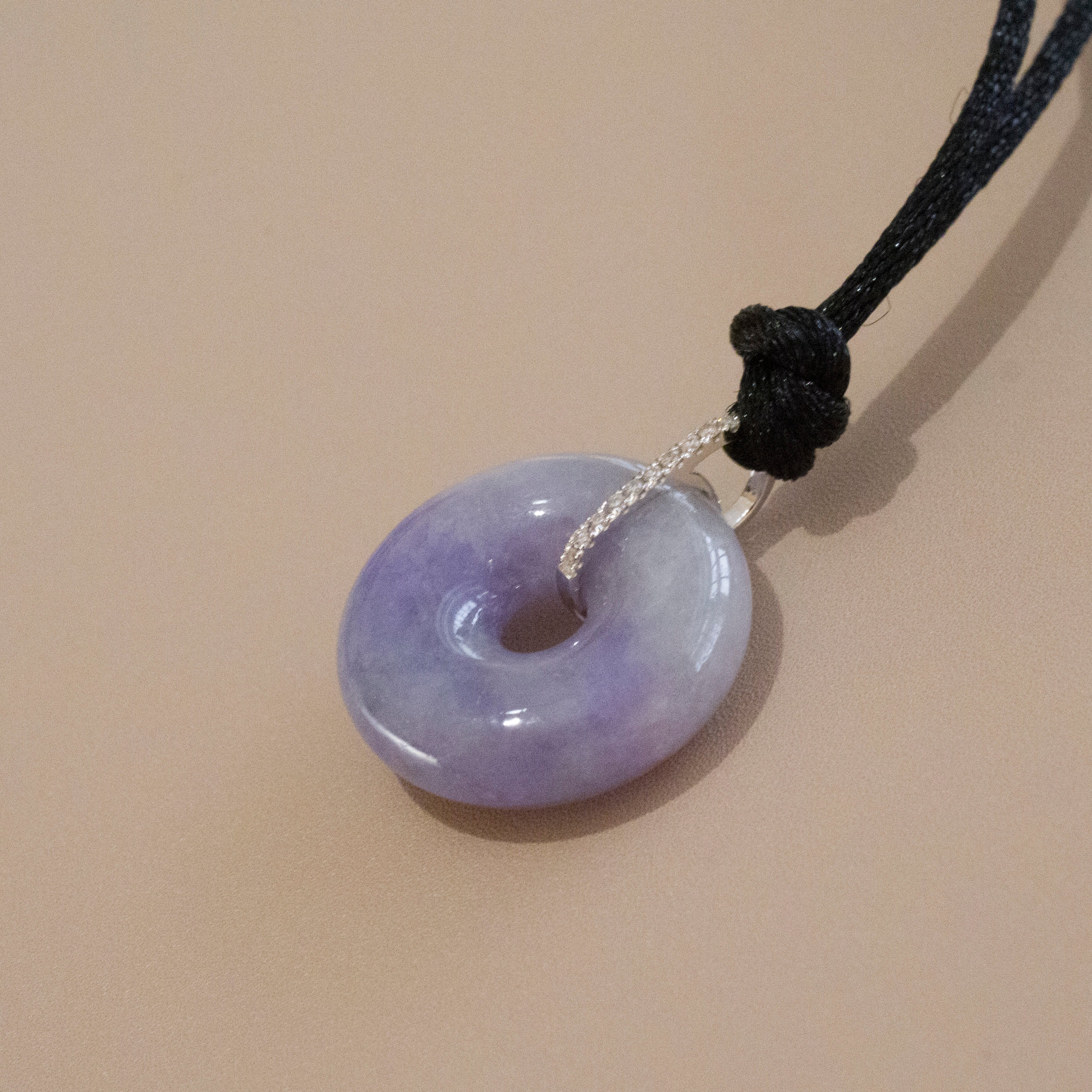 Intense Purple Jade Donut Pendant Necklace in 18K White Gold with Diamonds
